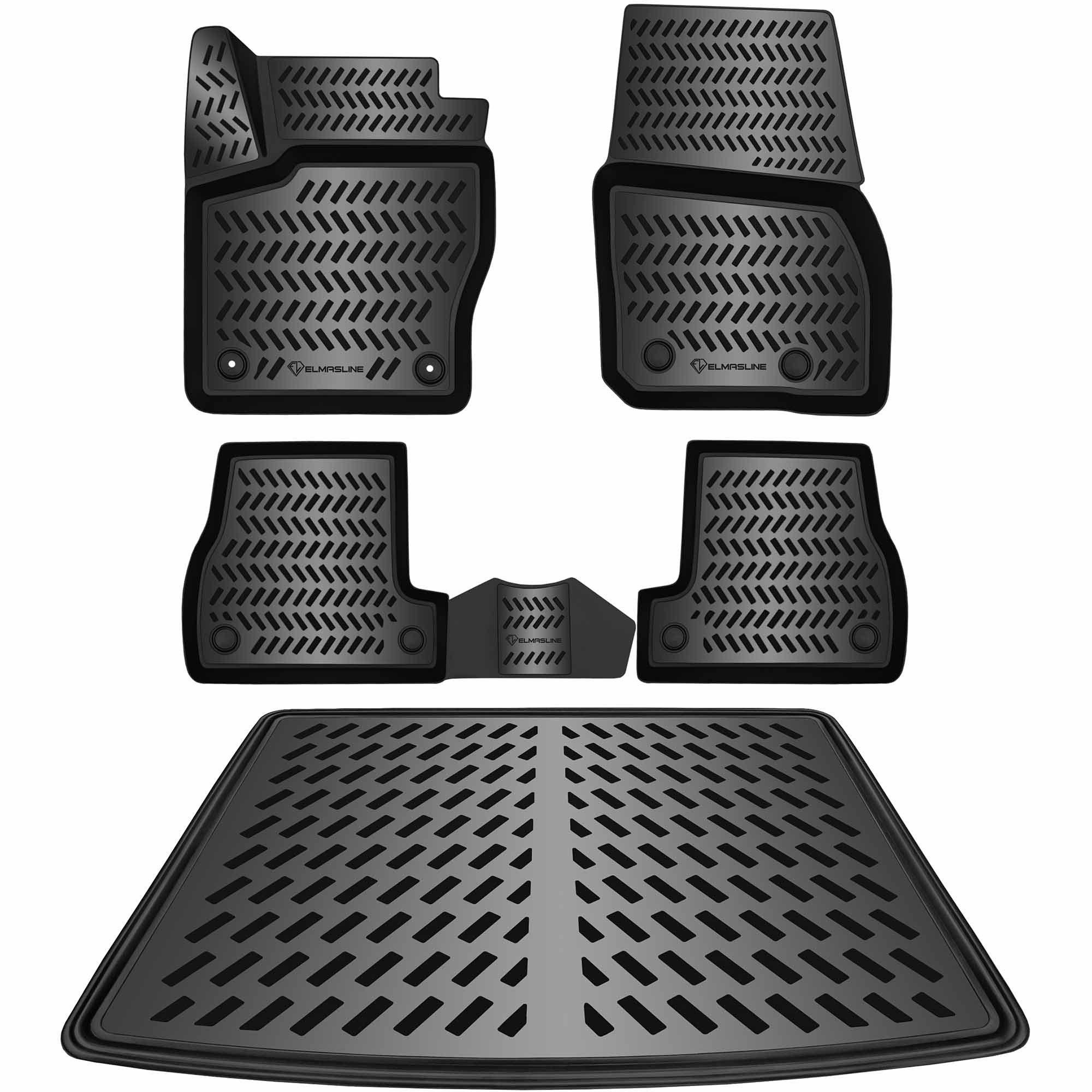 ELMASLINE Auto-Fußmatten für FORD FOCUS 2010-2014 [III] - Gummimatten & Kofferraumwanne, für Ford Focus - Extra hoher Rand für mehr Schutz, Passend für 3. Gen - Kombi (2010-2014)