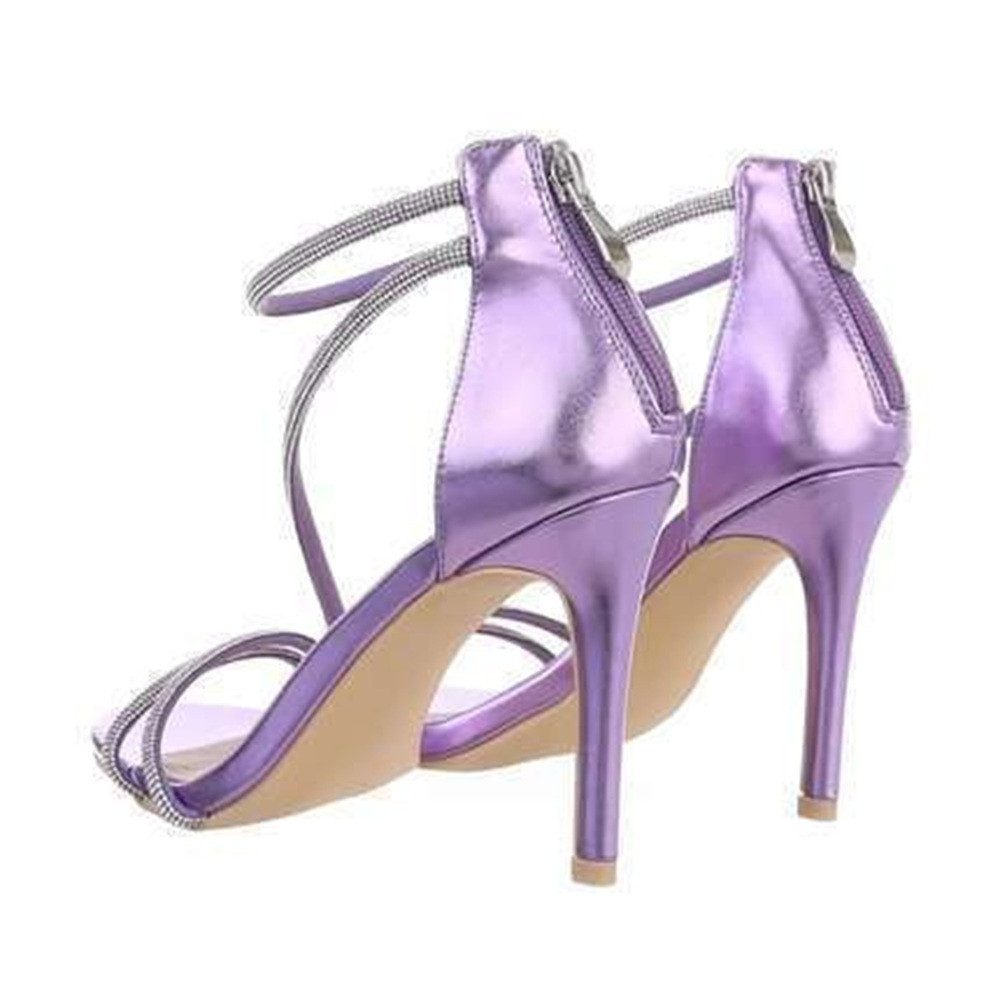 Koucla Metallic Flieder Lila Strass besetetzte Riemchen Stiletto Sandalette High-Heel-Sandalette bling bling red carpet look