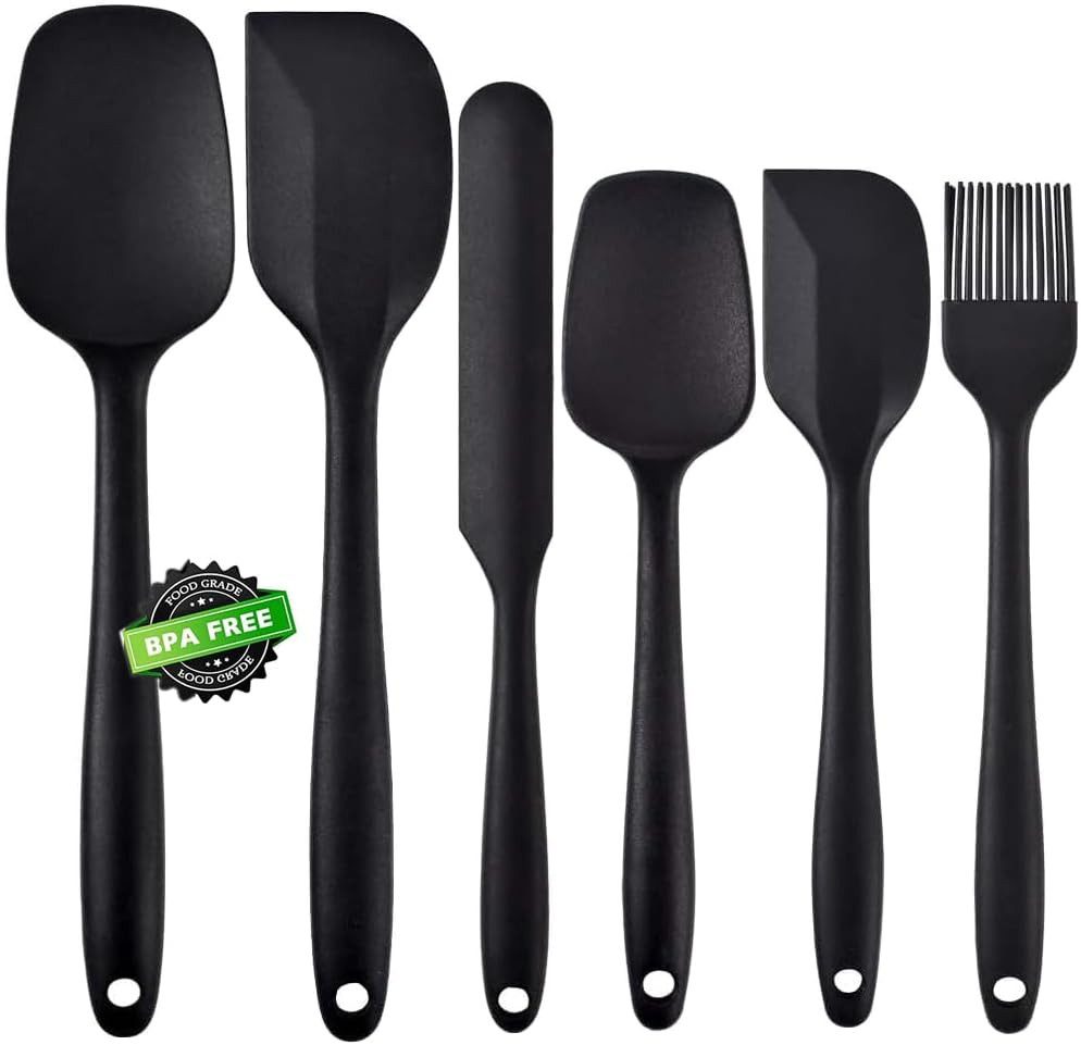 FOSMET Kochbesteck-Set Silikon Spatel Set 6-teilig–Hitzebeständig&BPA-frei,Nahtloses Design (6-tlg., 2 Spatel, 2 Löffelspatel, 1 gerader Spatel, 1 Silikonpinsel), Küchenhelfer Set für Kochen, Backen & Rühren – 600 °C Hitzebeständig