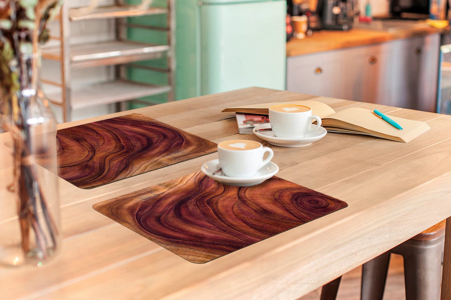 MuchoWow Platzset Glatte Holzstruktur aus geschwungenen Linien, (6-St), Platzsets, Tischset, Abwaschbar, Tischsets, Platzdeckchen – Bild 3 von 5