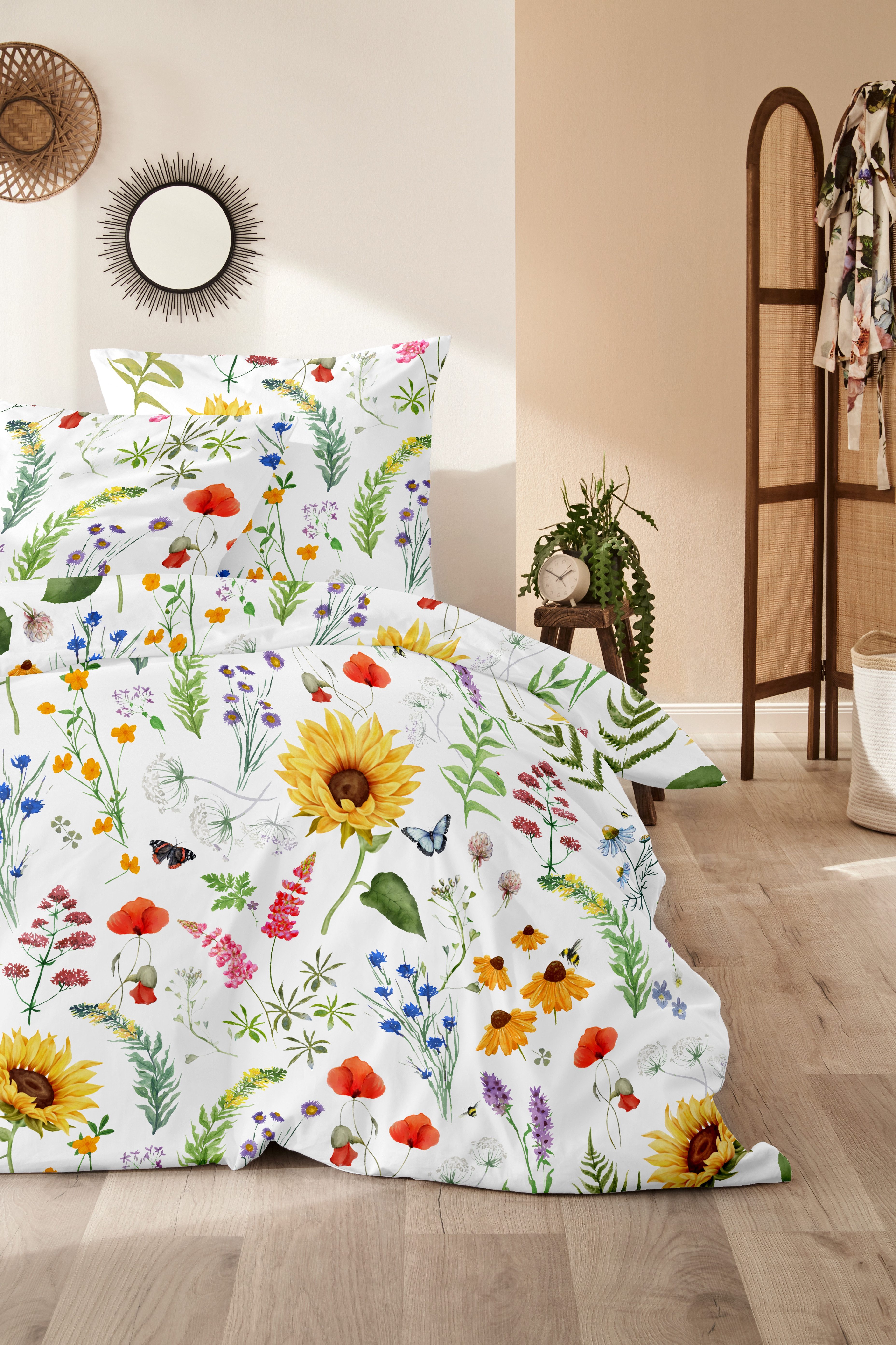 Primera Bettwäsche Renforce-Bettwäsche Flowerbee, Soft-Seersucker, 2 teilig