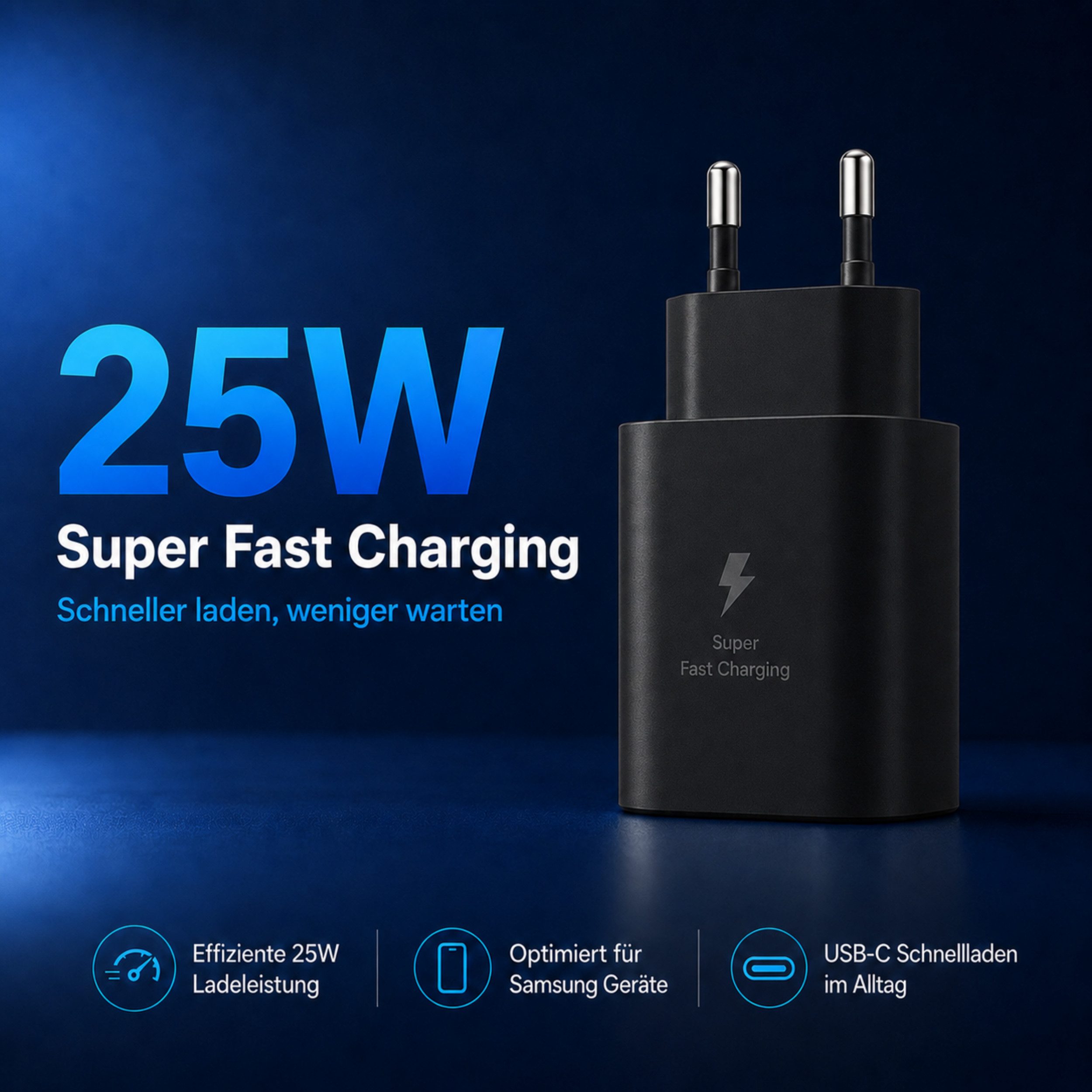 PlugUp 25W USB-C Schnellladegerät mit USB-C Ladekabel für Samsung Galaxy Smartphone-Ladegerät (3000 mA, Set, Inkl. USB-C Ladekabel, Ladeadapter für Samsung Gala – Bild 2 von 5