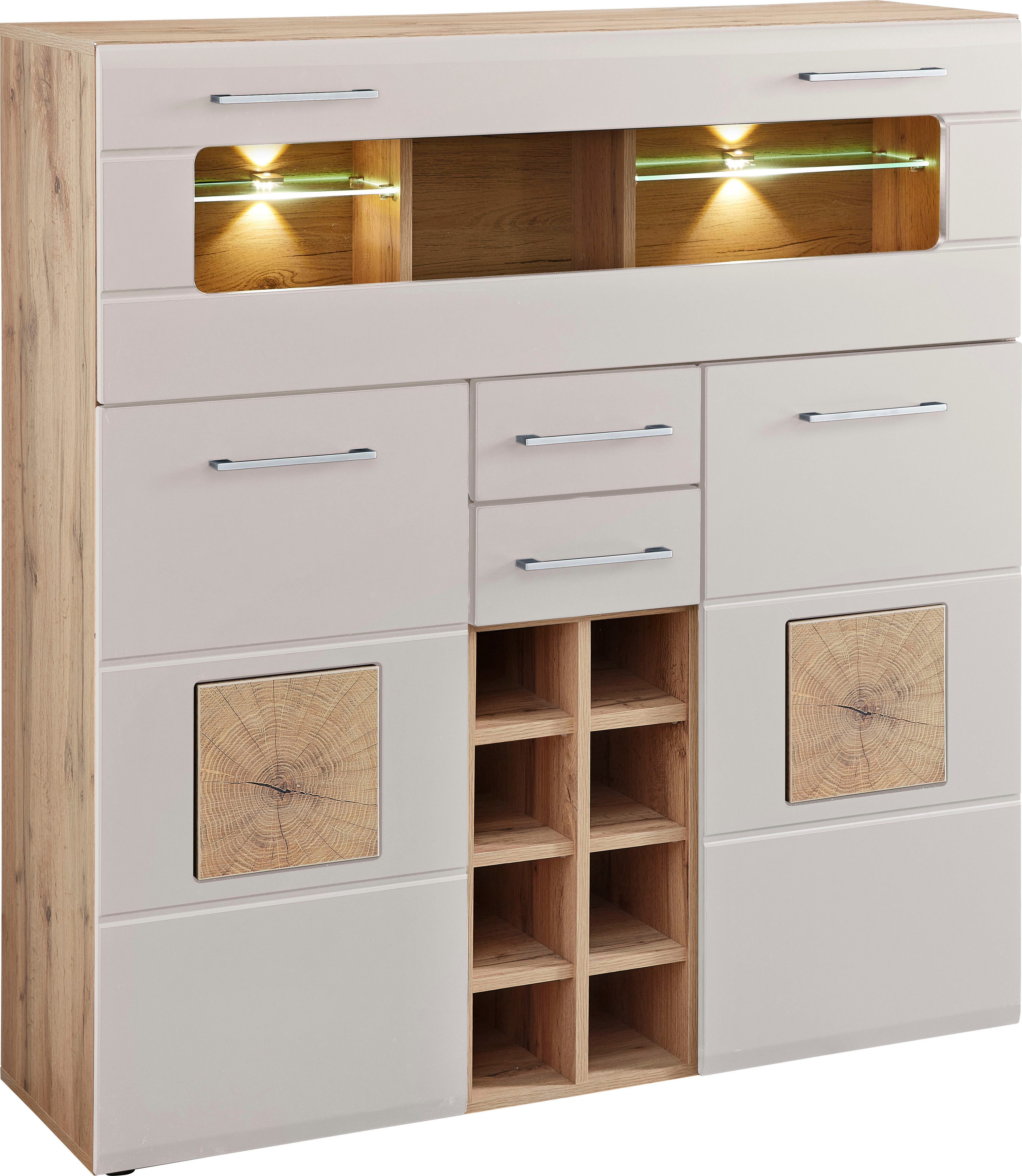 Innostyle Highboard Barschrank SINFONIE, 120/129/37 cm BxHxT (1 St), 2 türig, 8 Flaschenfächer, 1 Glasklappe, LED-Beleuchtung, Soft-Close