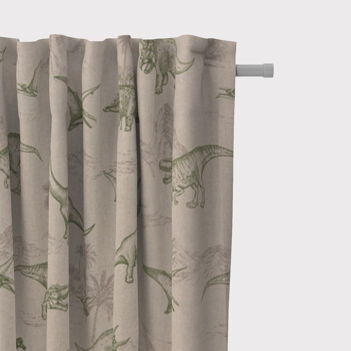 SCHÖNER LEBEN. Vorhang Kinderzimmer-Vorhang Dinosaurier natur grün 245cm, Smokband, blickdicht, Baumwolle