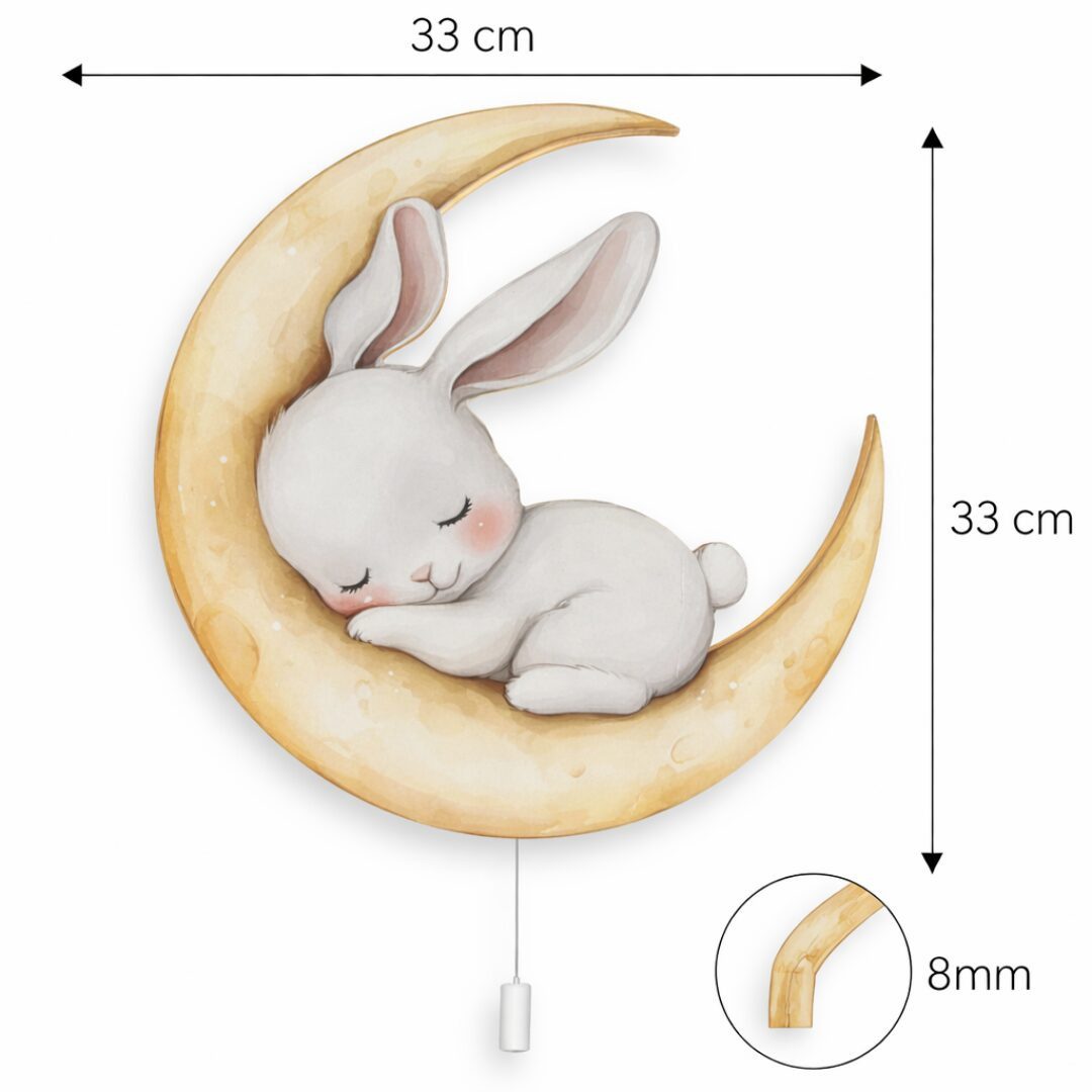 COZYCOLLECTIONS LED Wandleuchte LED-Wandnachtlicht Hase auf Mond 33 cm, LED, Warmweiß, Montessori-inspiriertes Nachtlicht für ruhige Abendrituale