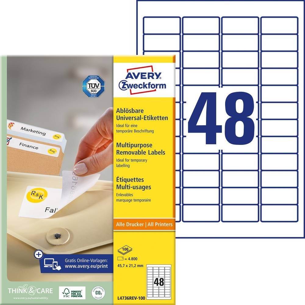 Avery Zweckform Etikett »Avery Zweckform Universal-Etiketten, ablösbar ...