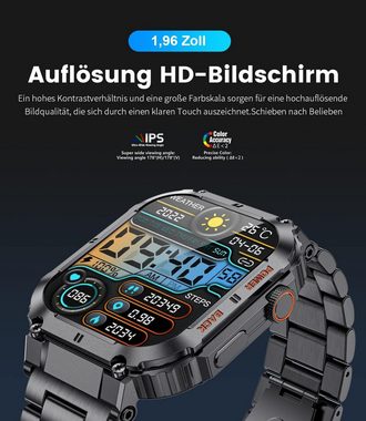 JUNG LIGE Smartwatch Herren Fitnessuhr, mit Bluetooth Smartwatch (4,98 cm/1,96 Zoll) Telefon Funktion, 100+ Trainingsmodi, mit Android / iOS, Smarte Uhr für Sport, Smart Uhr Herren, Fitnesstracker, Wasserdicht, Schrittzähler Uhr, Fitnessuhr, Fitness Tracker, Sportuhr, Sportuhren Damen Herren Sport