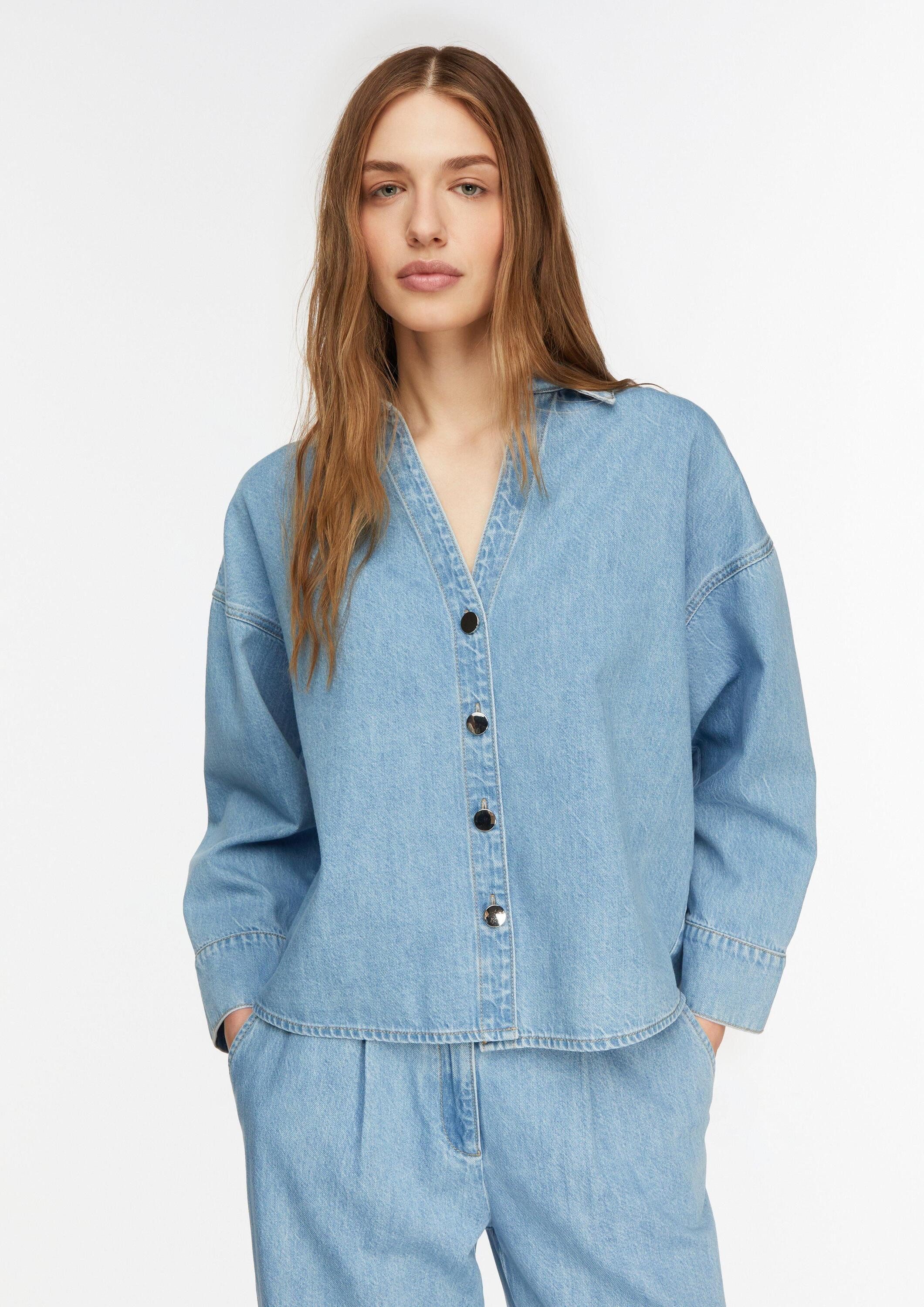 comma Langarmbluse Bluse Denim-Overshirt aus Lyocell