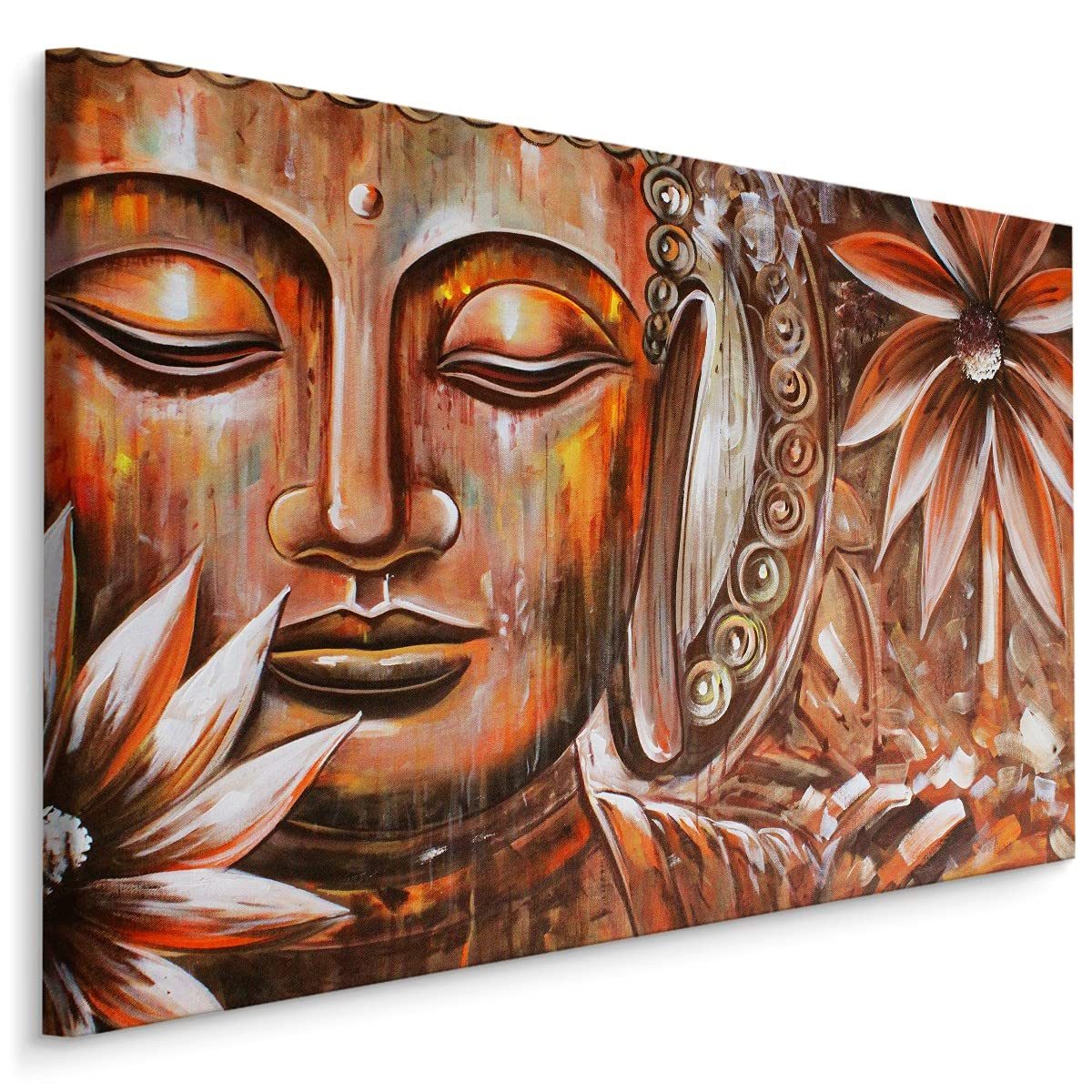 Muralo Leinwandbild Natur – Leinwandbild Wandbild Kunstdruck Wohnzimmer, Blumen (1 St), Buddha – Blumen – Dekor, 30 x 20 cm, aufhängefertig