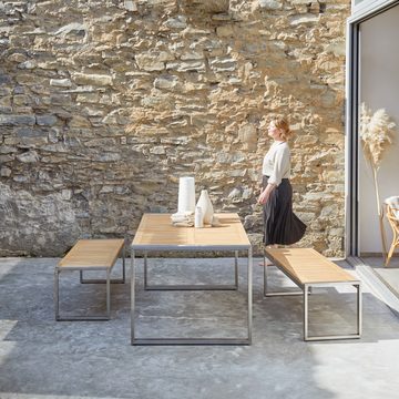 Tikamoon Garten-Essgruppe Arno Outdoor Gartenmöbel Set aus massivem Teakholz 6 Plätze