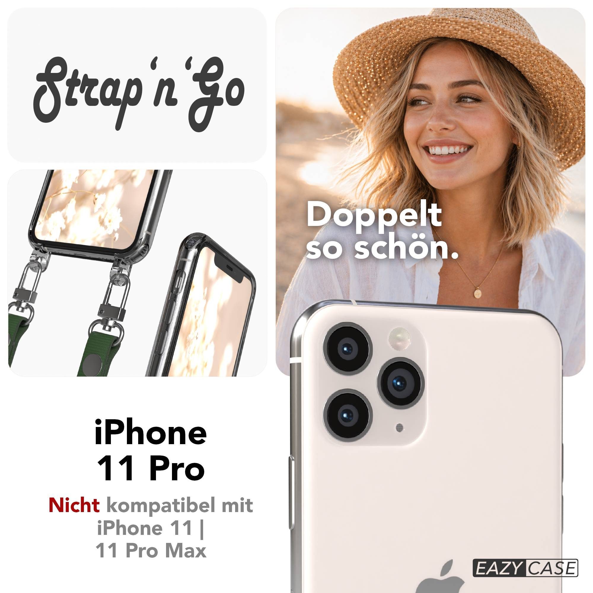EAZY CASE Handykette für Apple iPhone 11 Pro Handyhülle mit Handyband magnetisch, Minimalistische Handykette in Dunkelgrün mit 2x2 Anschluss