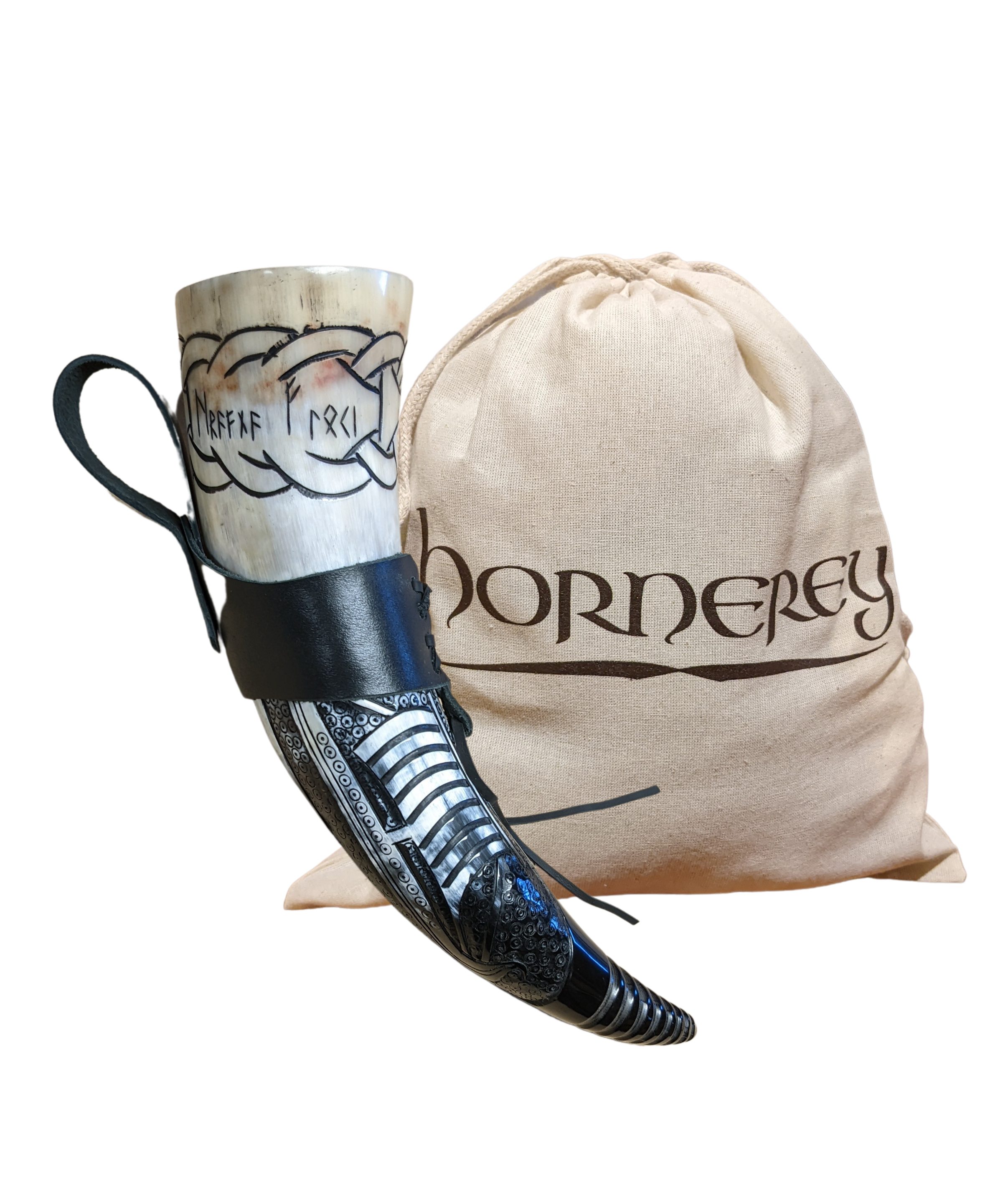 hornerey Bierkrug Trinkhorn "Floki's Horn", Set mit Ständer und Gürtelhalter, 3-tlg. – Bild 4 von 5