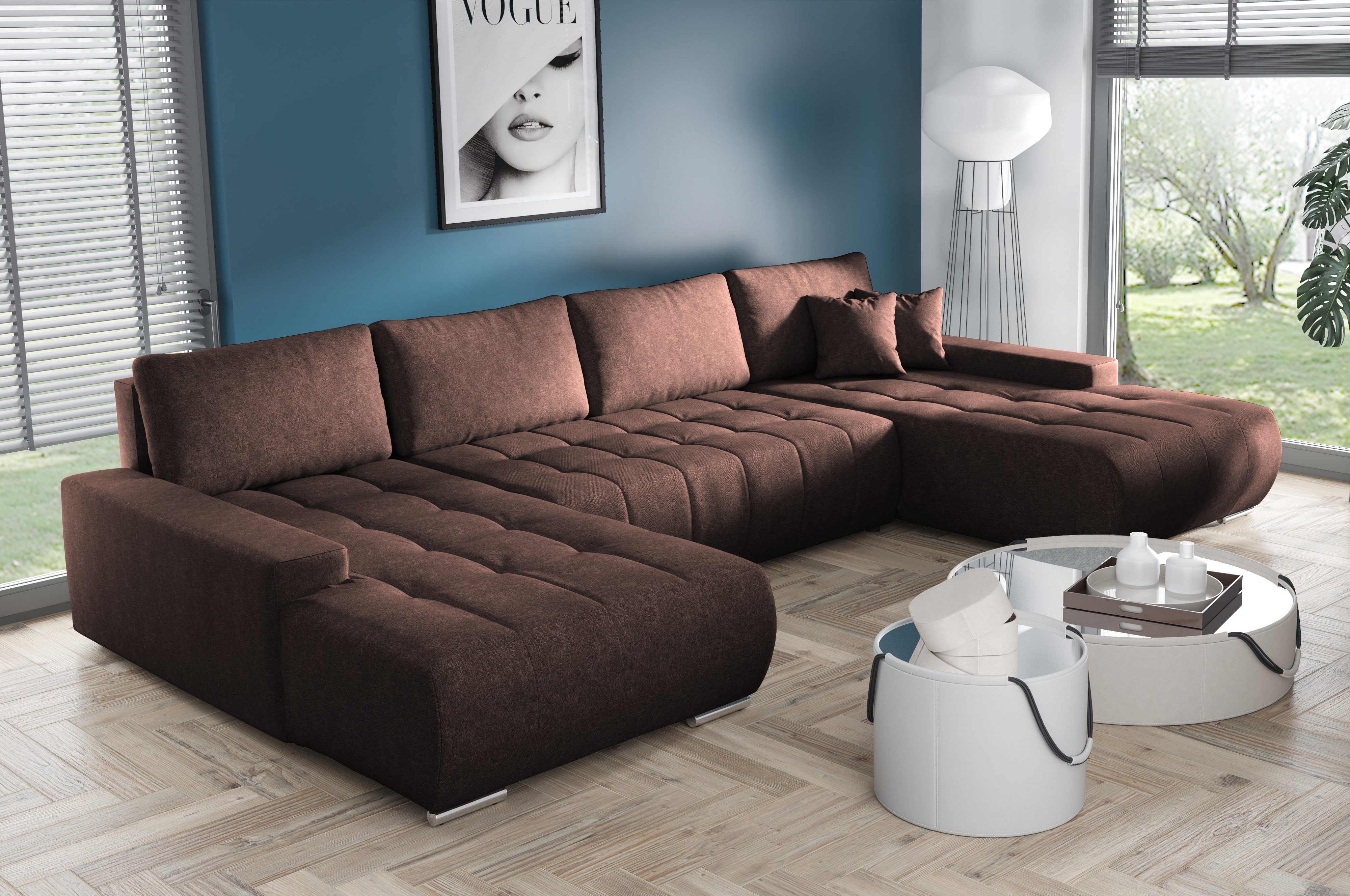 Compleo Ecksofa mit Schlaffunktion aus Velourstoff günstig online kaufen