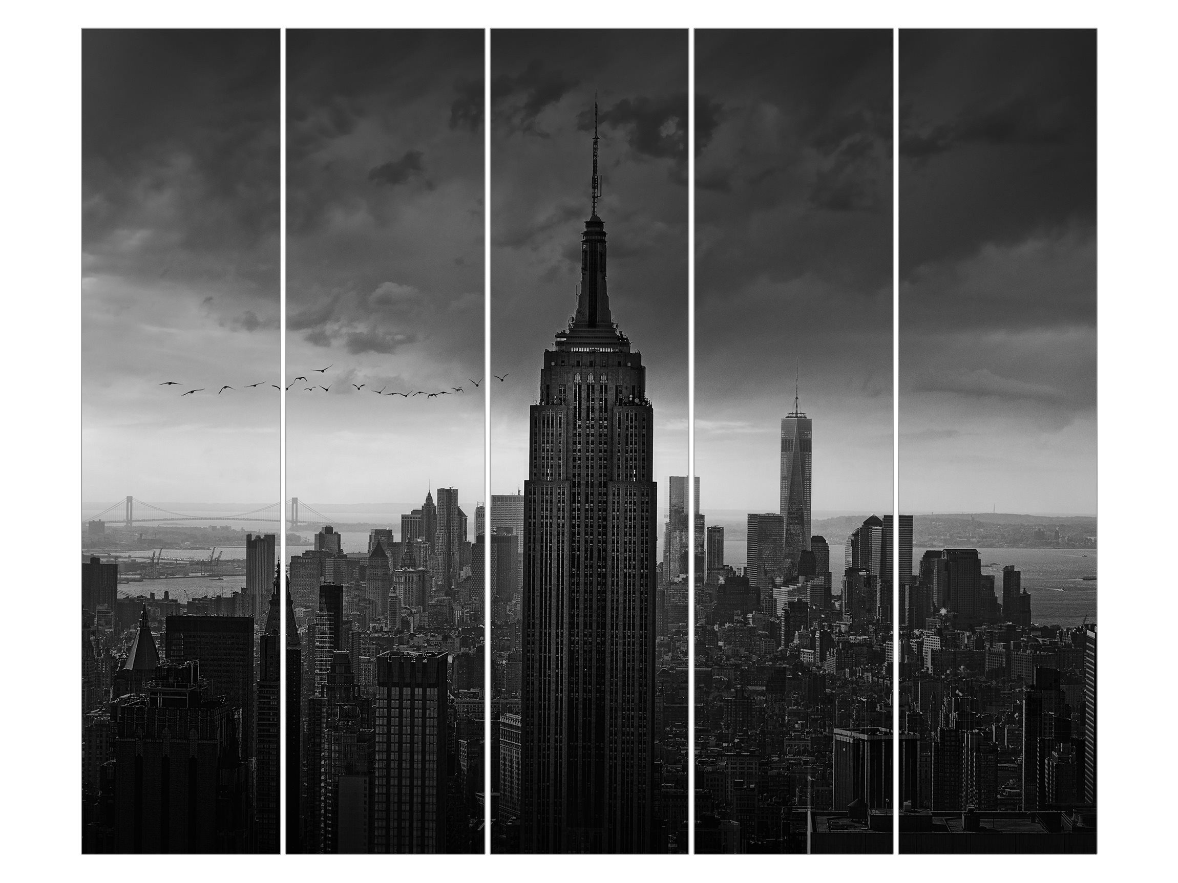 Bilderdepot24 Schiebegardine modern Flächenvorhang blickdicht New York Rockefeller (5 St), halbtransparent, Wohnzimmer große Flächengardine lichtdurchlässig für Klemm-System