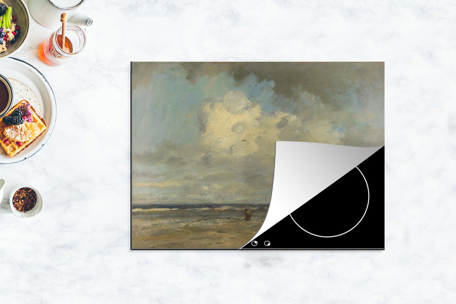 von Maris, Mobile Gemälde Vinyl, nutzbar, Ein 70x52 - Arbeitsfläche (1 cm, tlg), Ceranfeldabdeckung Jacob Herdblende-/Abdeckplatte MuchoWow Strand