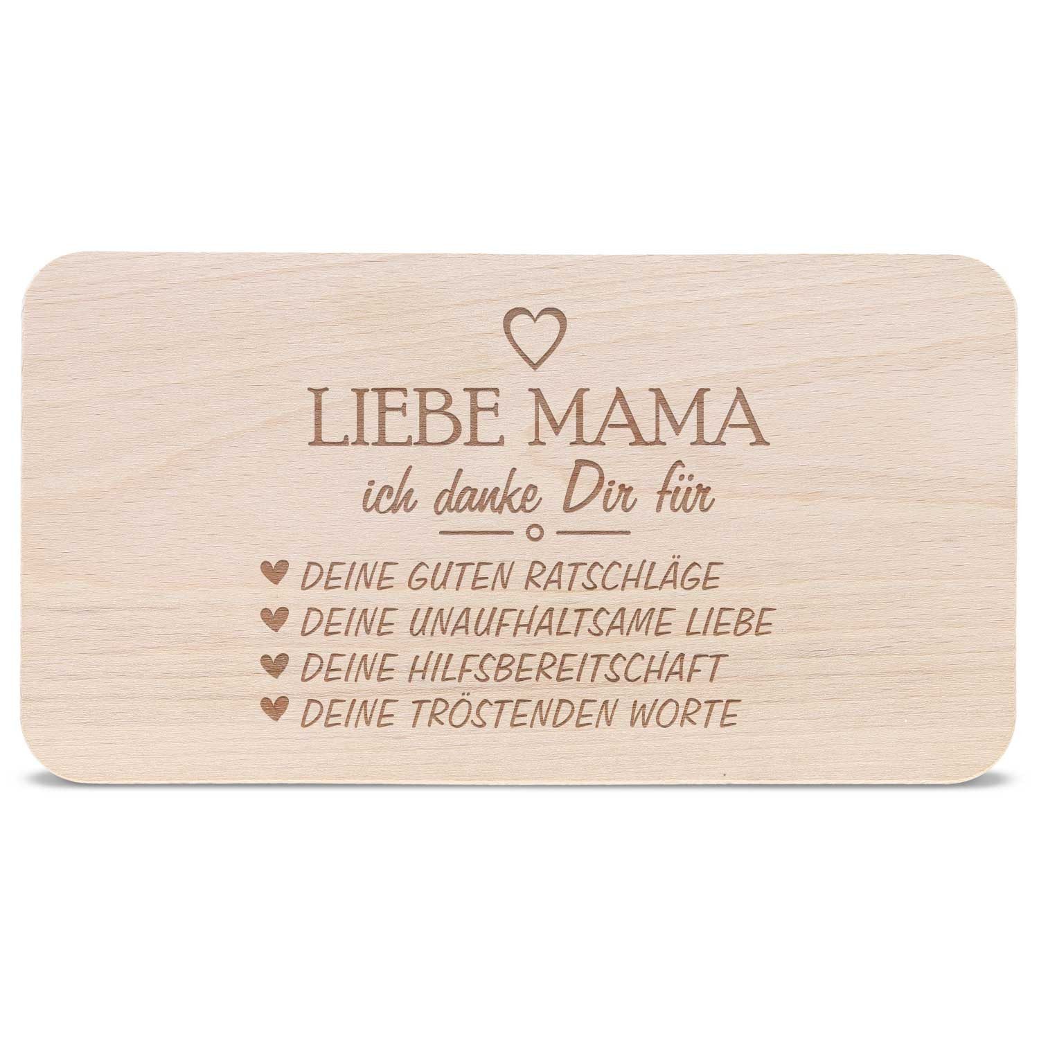 GRAVURZEILE Schneidebrett - Danke für alles Mama - Frühstücksbrettchen - Zum Muttertag, Buchenholz, Geschenkidee für Mama