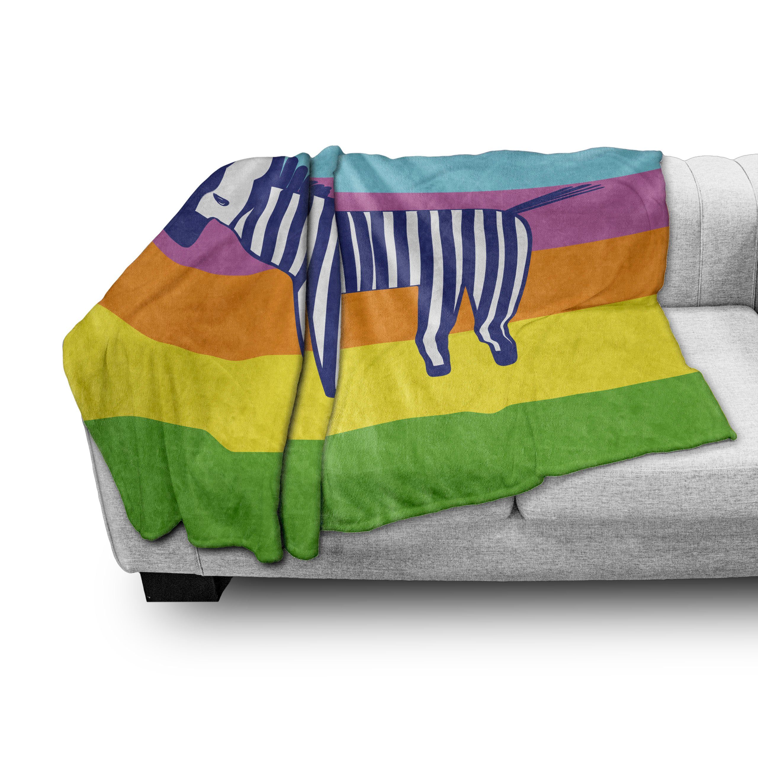 Innen- Regenbogen den und für Gemütlicher Zebra Außenbereich, Abakuhaus, Tier Wohndecke Stripes Plüsch Doodle