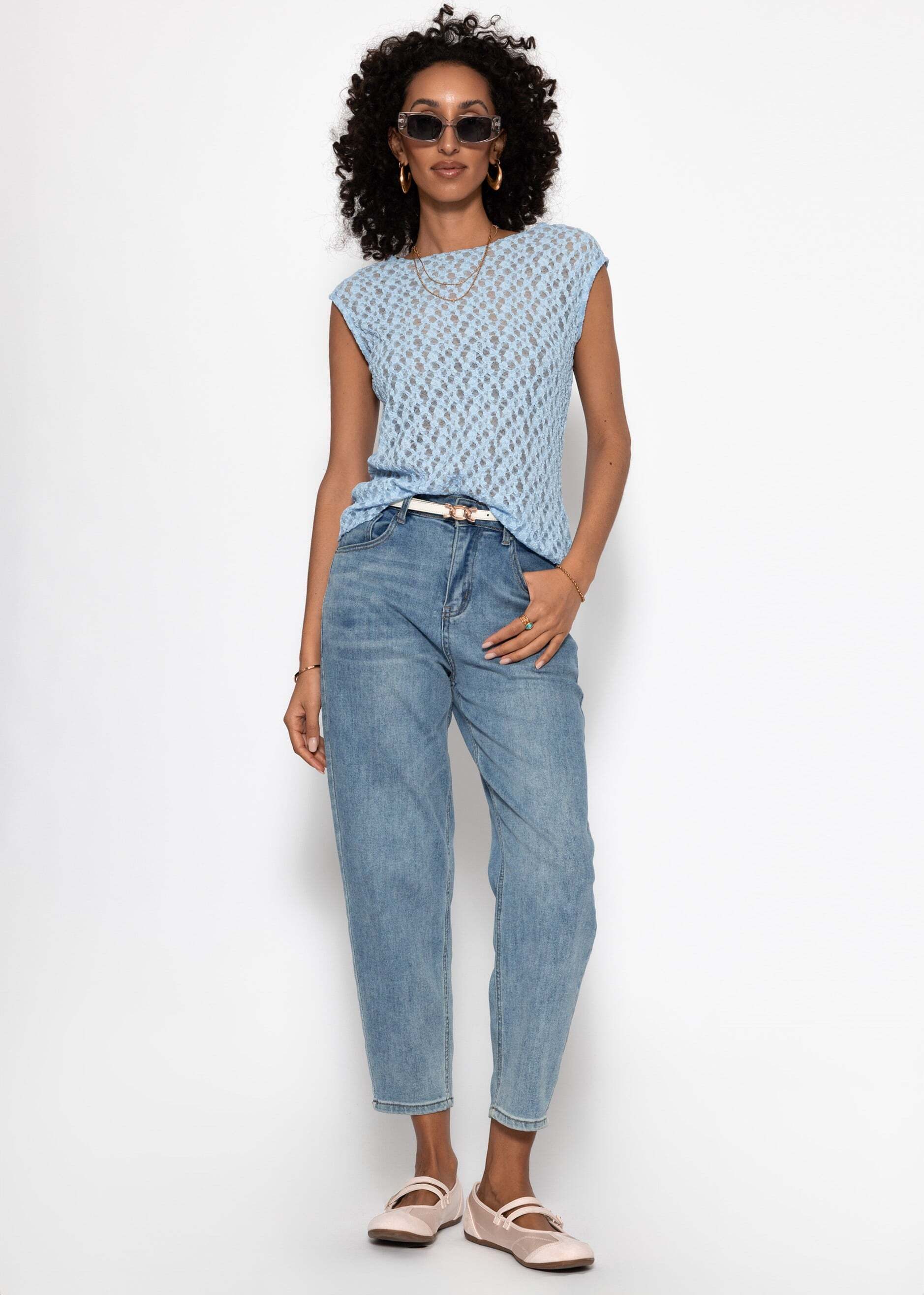 SASSYCLASSY T-Shirt Spitzen-Top für Damen Ärmelloses Top mit floralem Muster und leicht transparentem Stoff