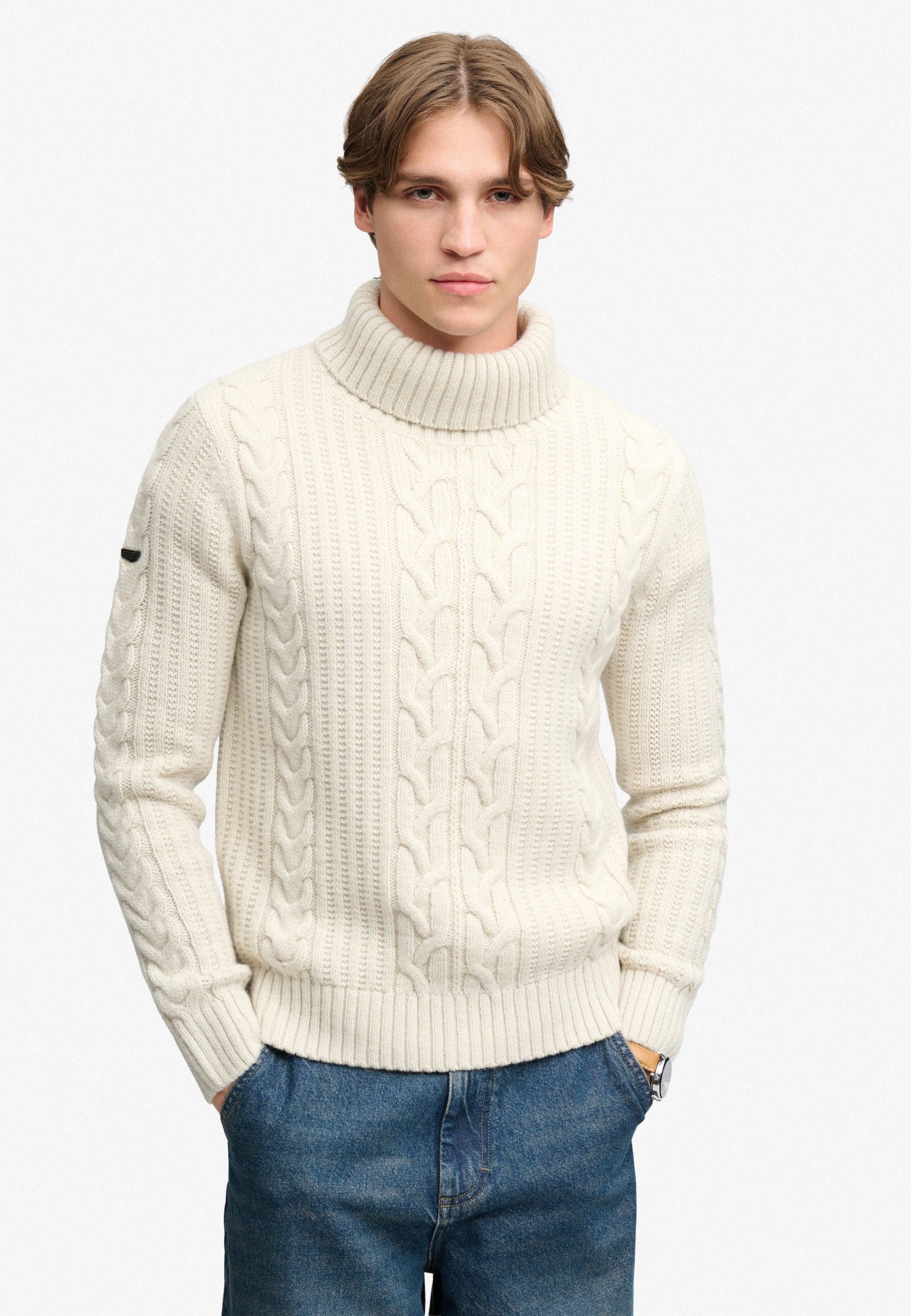 Superdry Rollkragenpullover JACOB CABLE ROLL NECK JUMPER Materialmix, relaxed fit