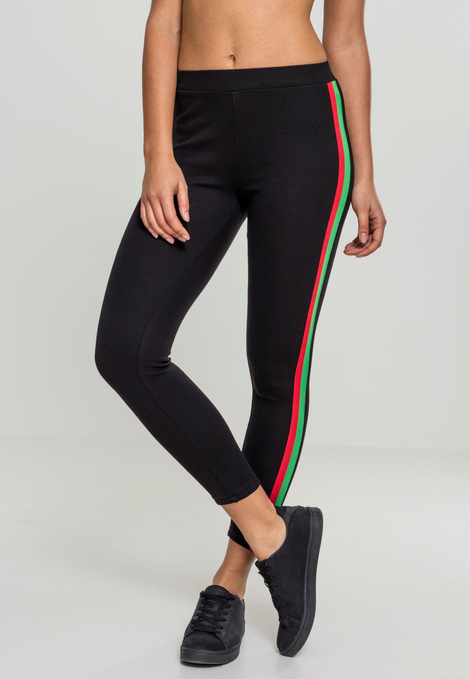 URBAN CLASSICS Leggings TB1936 black/firered/green 3-Tone Tape