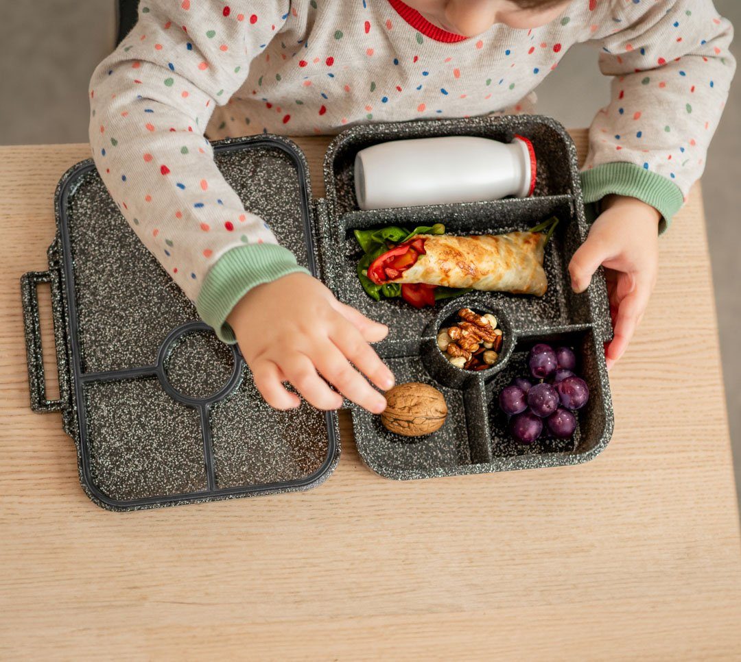 LEKKABOX Lunchbox Glitzer Brotdose, 4 Fächer - Kinder Bento Box Vesperdose Brotbox, Für feuchte Lebensmittel auslaufsichere Bento Box, inkl. extra Trenner