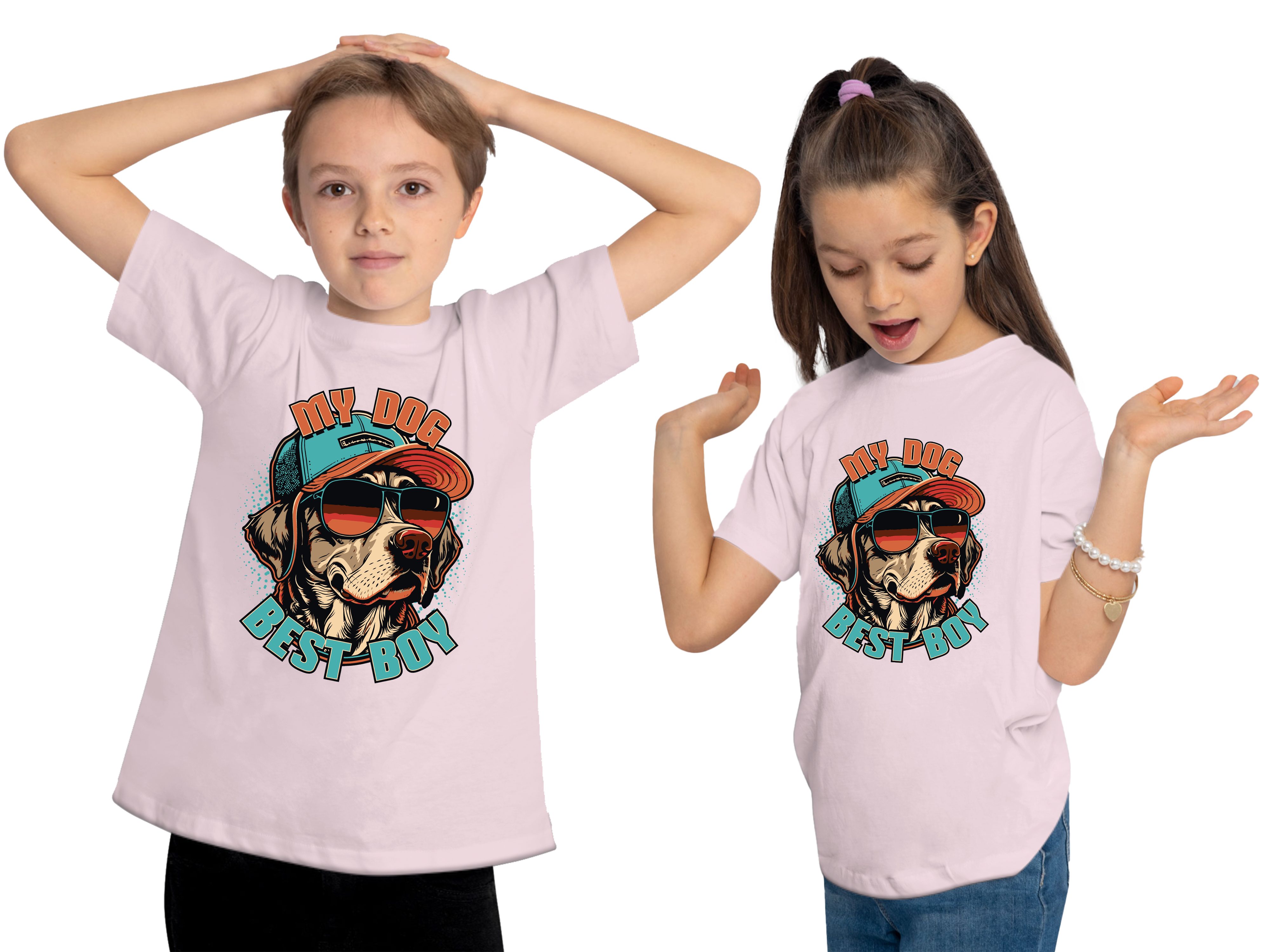 MyDesign24 Print-Shirt bedrucktes Kinder Aufdruck, Hunde Hund T-Shirt mit rosa i225 Cap mit Cooler Baumwollshirt 