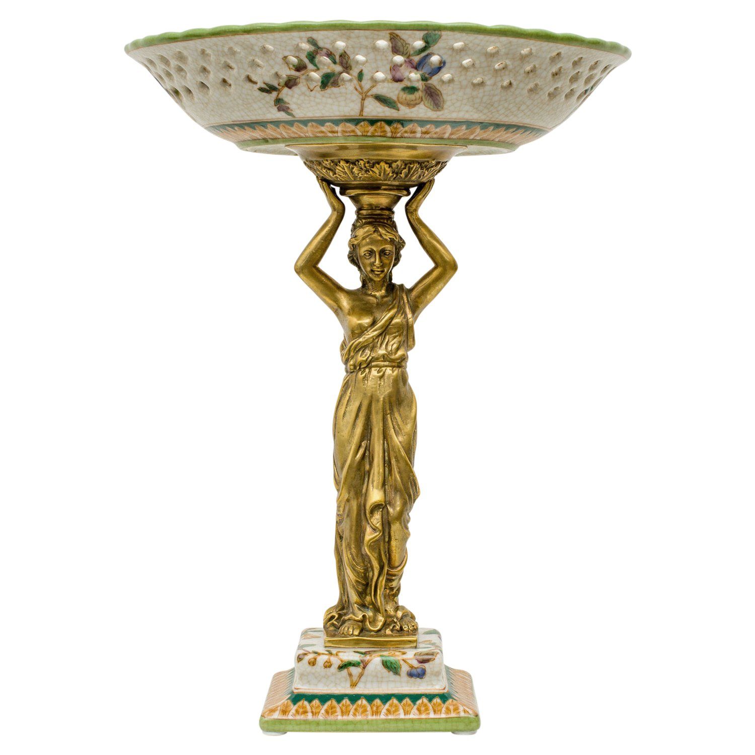 Aubaho Dekoobjekt Schale Prunkschale Frau Blume Skulptur Porzellan Messing Antik-Stil 33