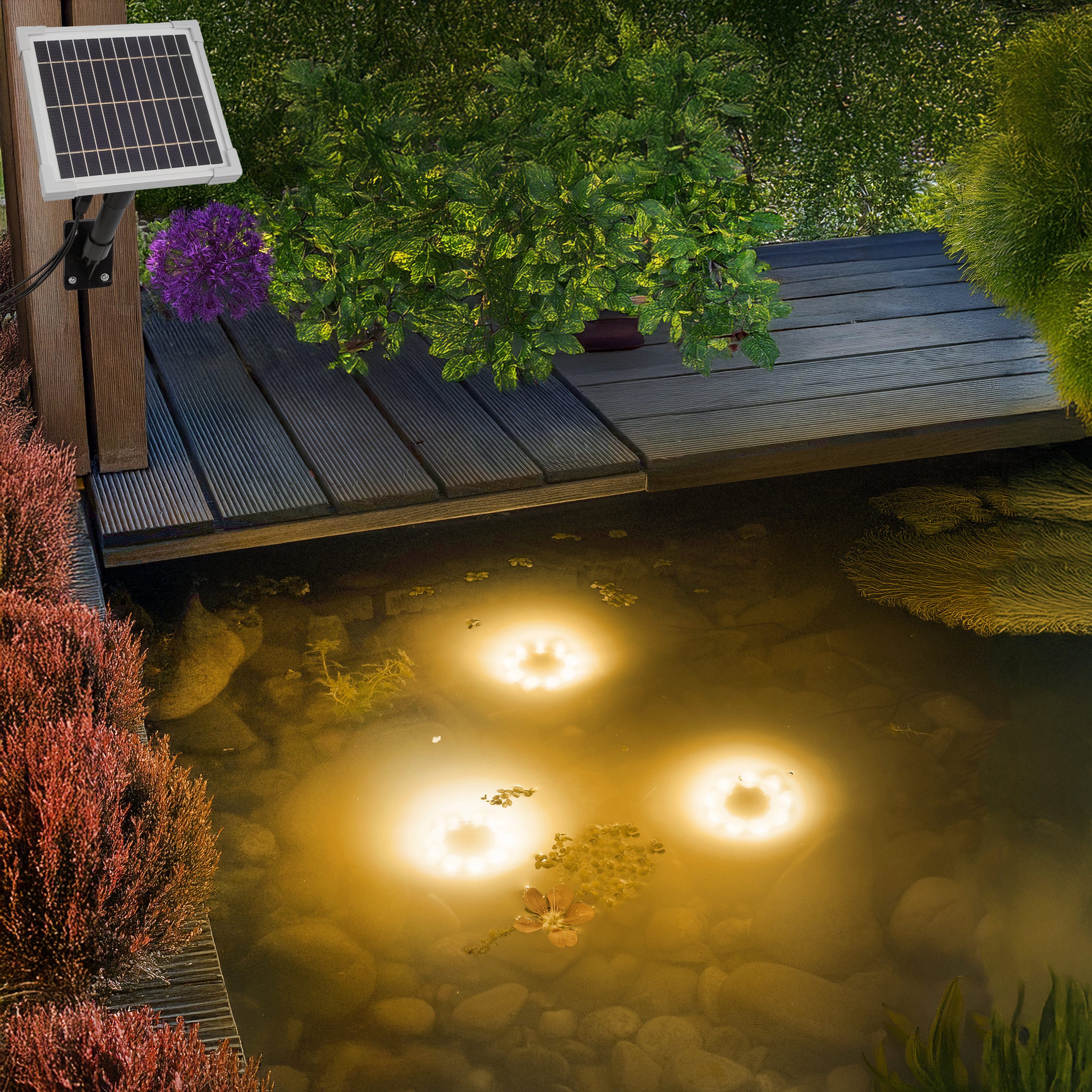 esotec Gartenstrahler Solar Über- und Unterwasserstrahler 3 SuperSpots 3000K warmweiß 101405, LED fest integriert