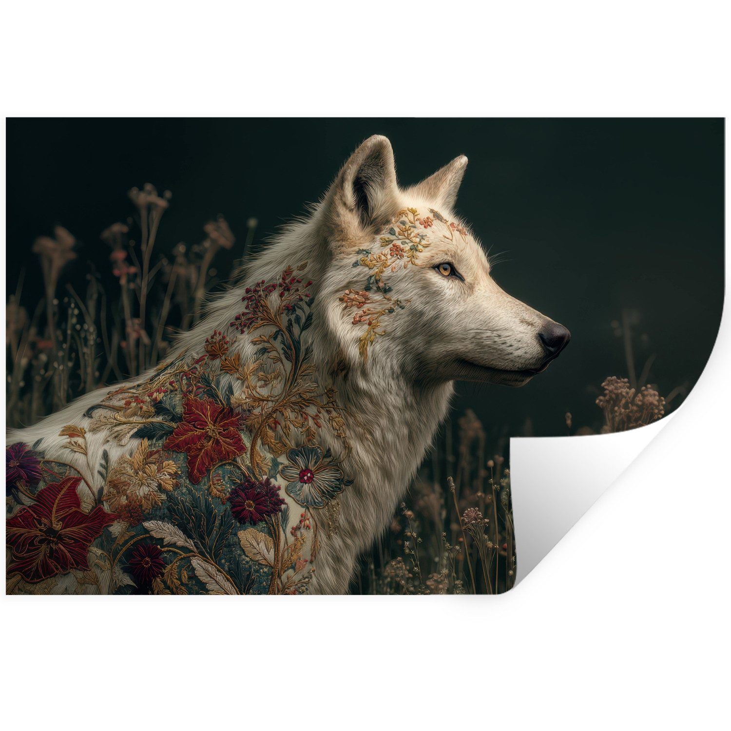 MuchoWow Wandsticker Wolf - Blumen - günstig online kaufen