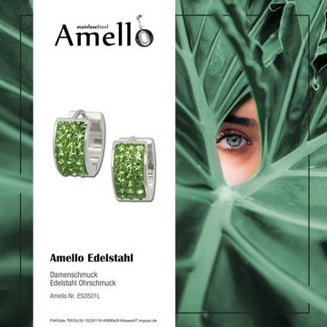 Amello Paar Creolen Amello Ohrringe Edelstahl Creolen hellgrün (Creolen), Damen Creolen aus Edelstahl (Stainless Steel), silberfarben, hellgrün