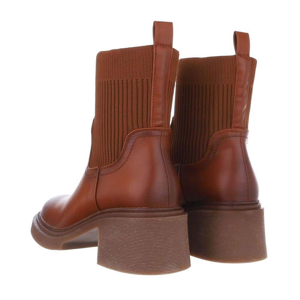Ital-Design Damen Chelsea Freizeit Plateaustiefelette (84906832) Blockabsatz Chelsea Boots in Camel