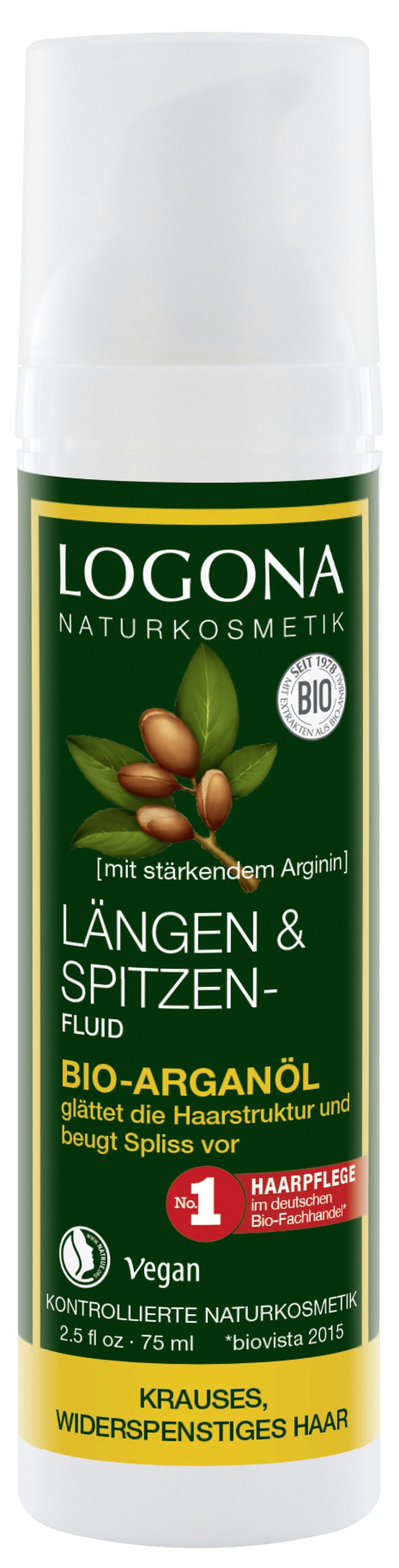 LOGONA Haarfluid LÄNGEN- UND SPITZENFLUID BIO-ARGANÖL, für Längen und Spitzen, splissvorbeugend, mit seidigem Glanz