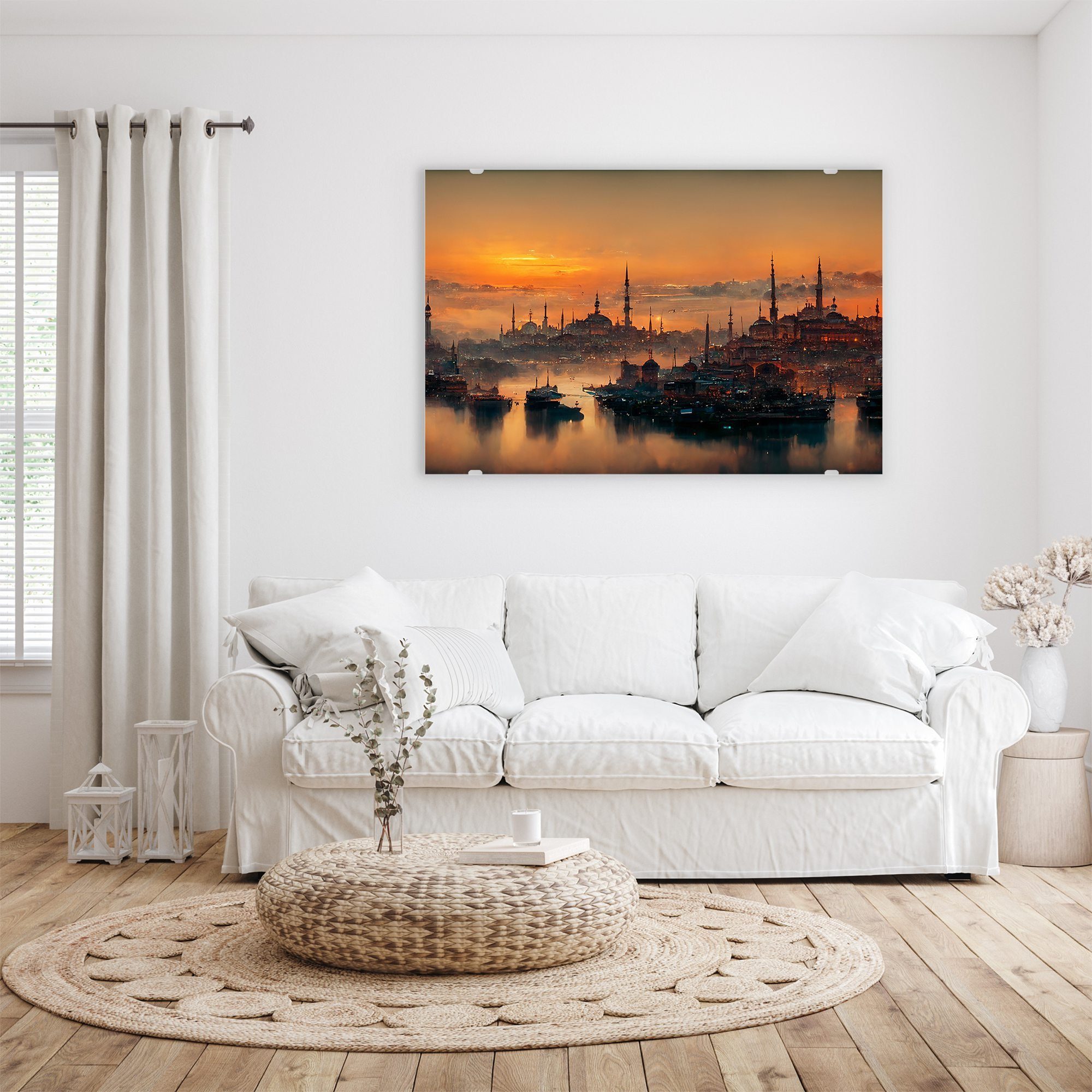 Primedeco Glasbild Wandbild Panorama Istanbul, Sunset mit Aufhängung,  Städte & Länder | Poster