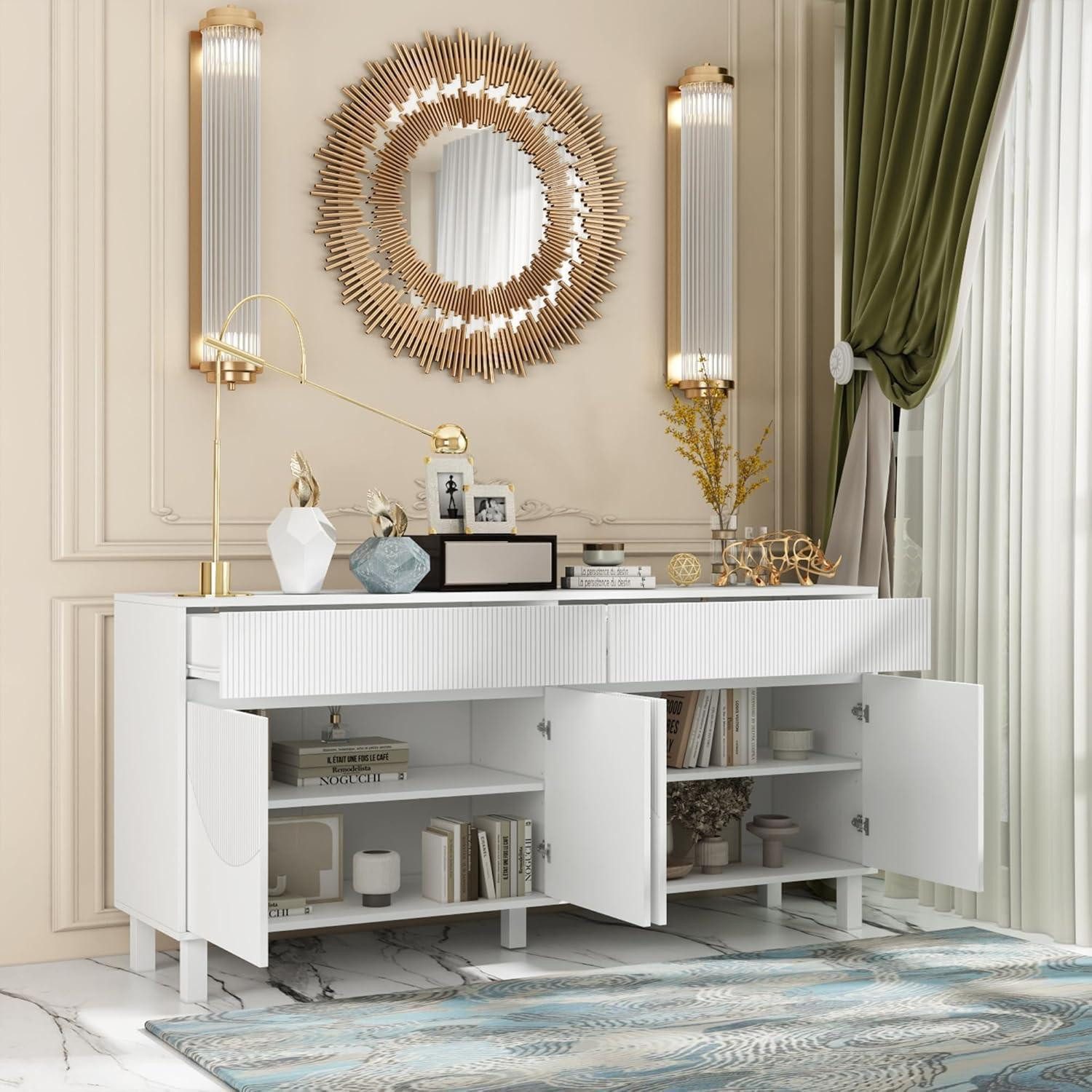 LuxusKollektion Sideboard Sideboard weiß 4 Türen 2 Schubladen 160x40x75 cm