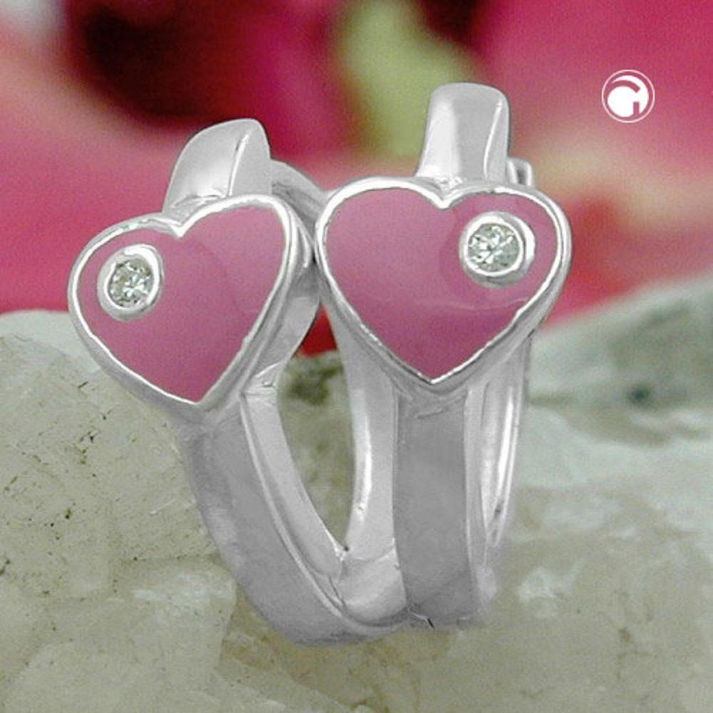 12 Zirkonia Herz Silber 325 Silberschmuck rosa lackiert Creolen für Kinder mm, x 2 mit Paar unbespielt Ohrringe