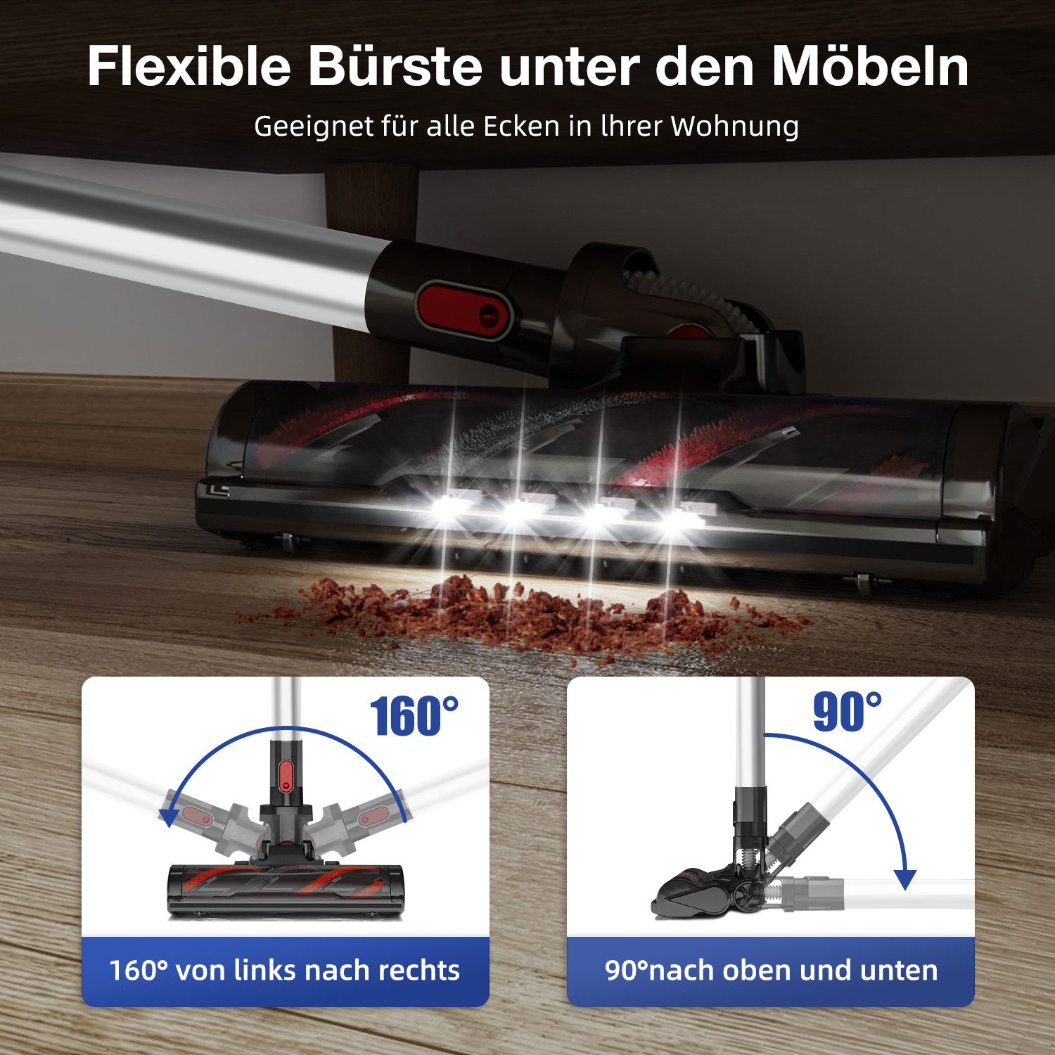 Hiazurm Akku-Hand-und Stielstaubsauger 40000Pa Staubsauger Kabellos,6-in-1 Akku Staubsauger, LED Touchscreen, bis zu 50 Minuten, Anti-Tangle-Bürste, für Hartböden/Teppich/Tierhaare