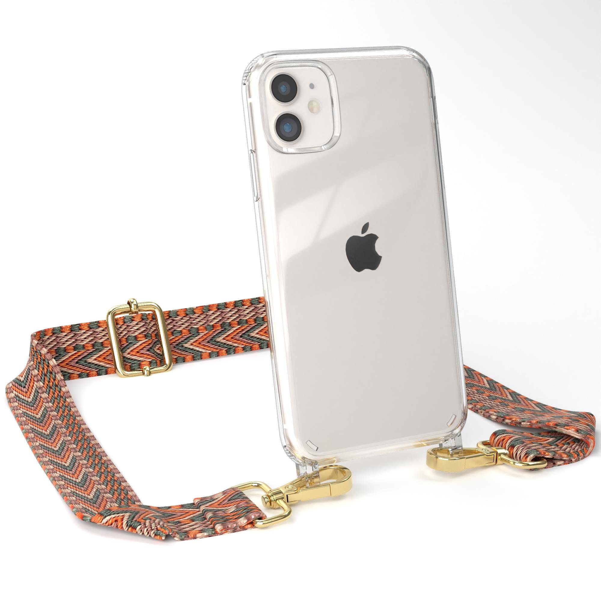 EAZY CASE Handykette Boho Umhängeband für Apple iPhone 11 6,1 Zoll, Festivaltasche für Handy zum Umhängen Flechtband Bunte Hülle Grün