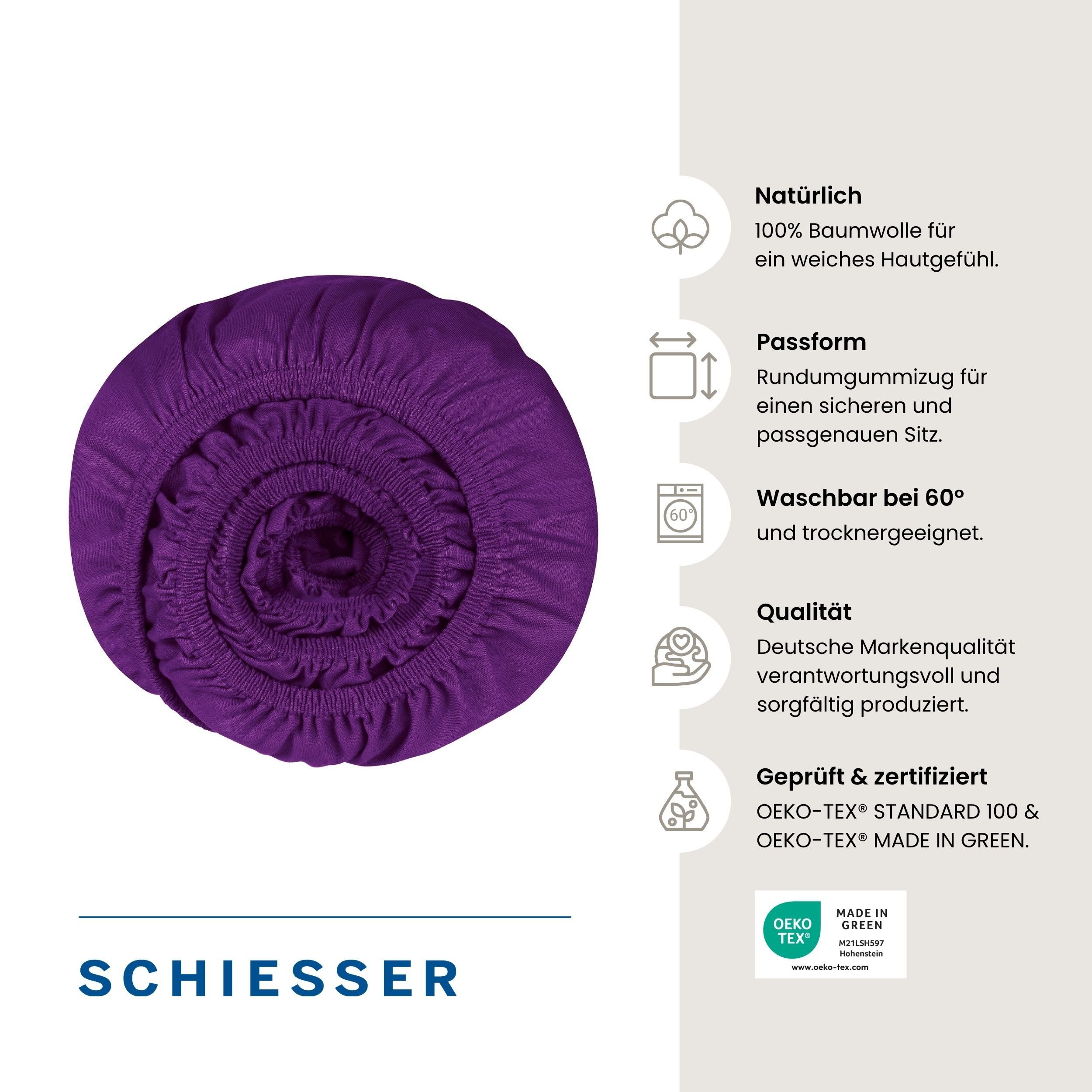 Schiesser Spannbettlaken Jessi aus 100% Baumwolle, Jersey, Gummizug: rundum, (1 Stück), für Matratzen bis zu 22 cm Höhe, OEKO-TEX® MADE IN GREEN – Bild 2 von 5