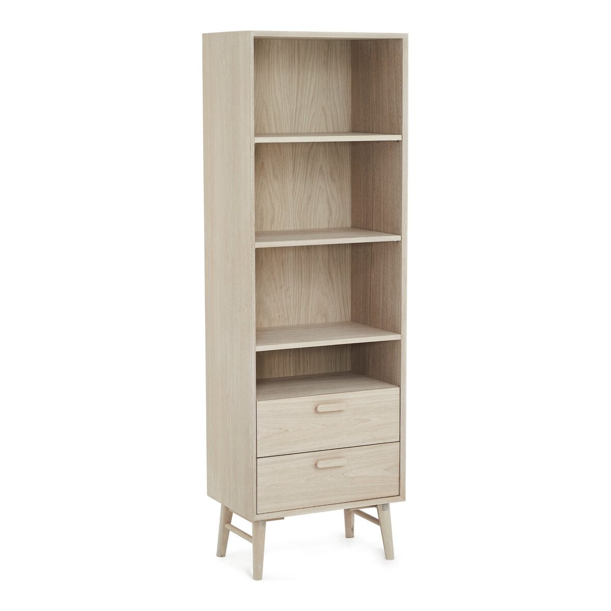 Feeling4Home Bücherregal Otaro 187 cm Eiche Whitewash - 3 Einlegeböden, Soft-Close-Schubladen, Schubladen mit Soft-Close, verstellbare Einlegeböden