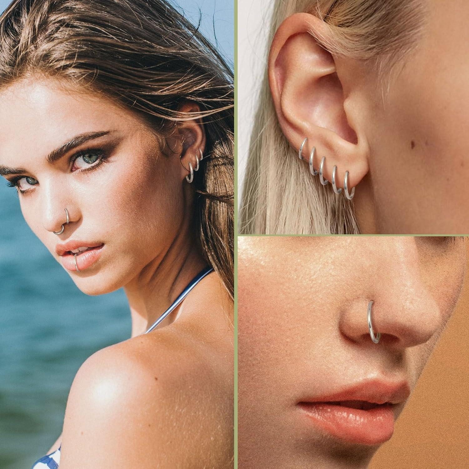 Diamday Nasenpiercing 10 Stück 316L Stahl Nasenringe 6-12mm Hoops Piercing Set