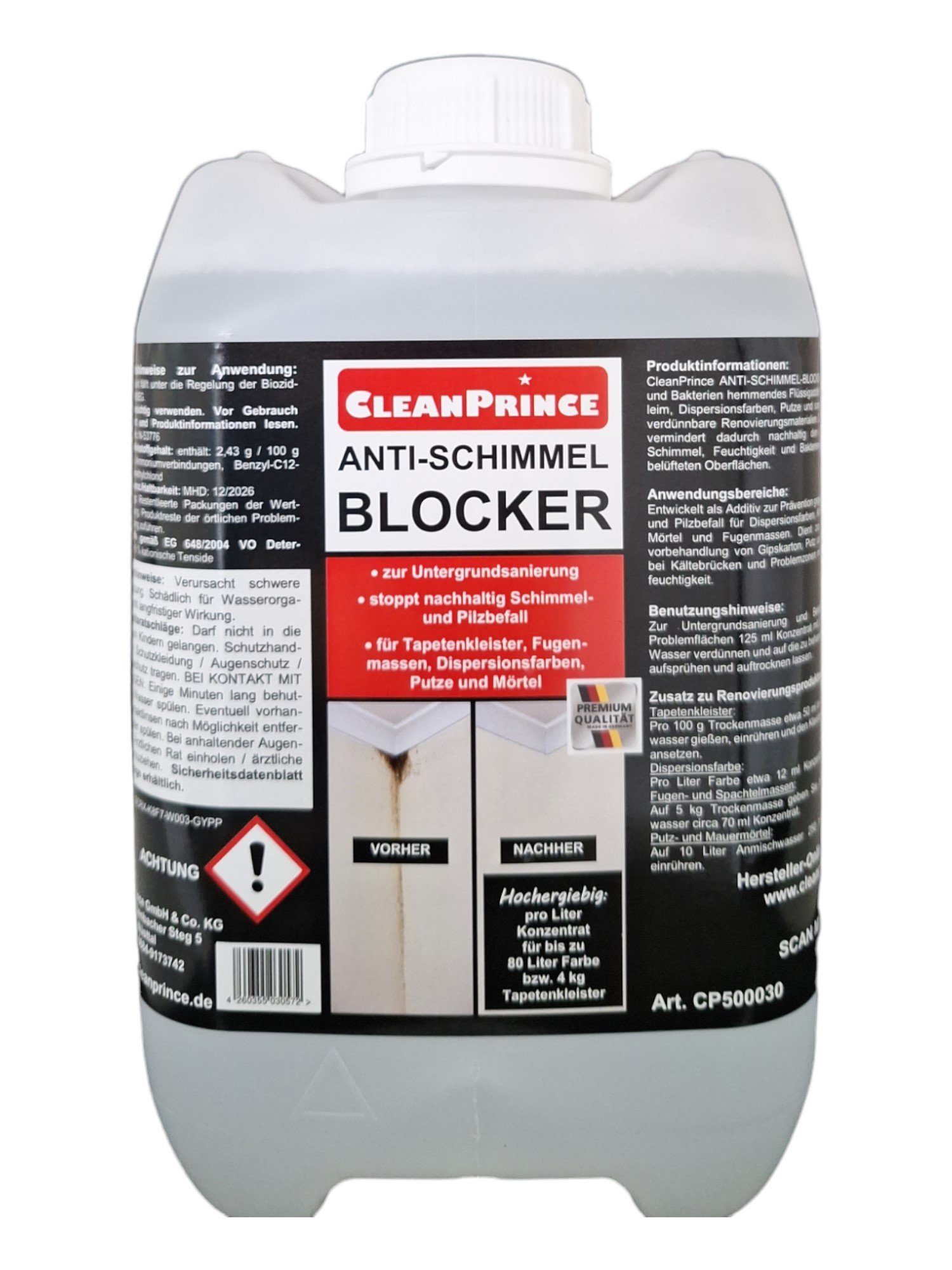 CleanPrince Anti-Schimmel-Blocker, Zusatz in Farbe oder Leim, Schimmelschutz Schimmelentferner (pilz- und bakterienhemmendes Flüssigadditiv)