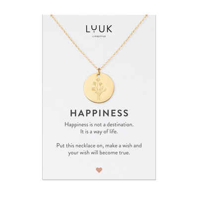 LUUK LIFESTYLE Kette mit Anhänger Blume, HAPPINESS Geschenkkarte, hochwertiger Edelstahl