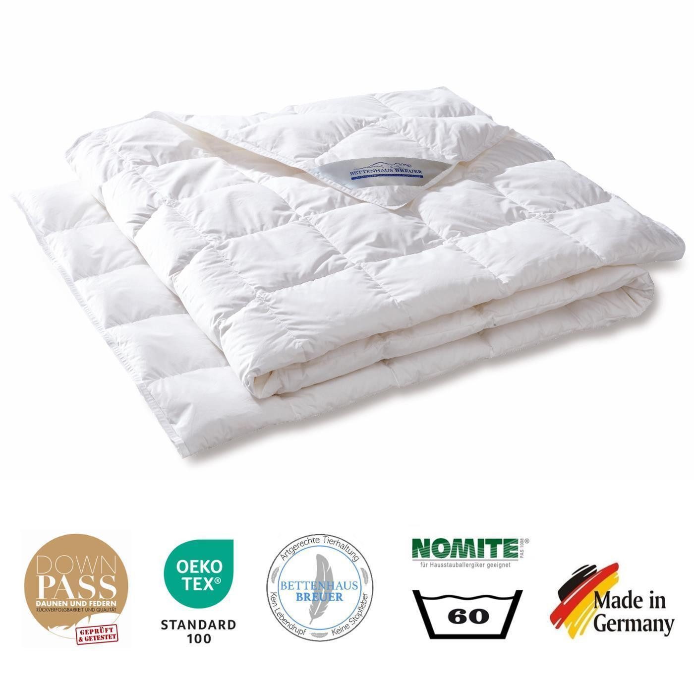 SPESSARTTRAUM Daunenbettdecke Daunenpass Sommer Daunen Bettdecke Sommerbett Sommerdecke 300g 155x220, Füllung: 90% Neue weiße Daunen, 10% neue weiße Federn, Bezug: 100% Baumwolle, Vom Forschungsinstitut Hohenstein auf Schadstoffe geprüft.