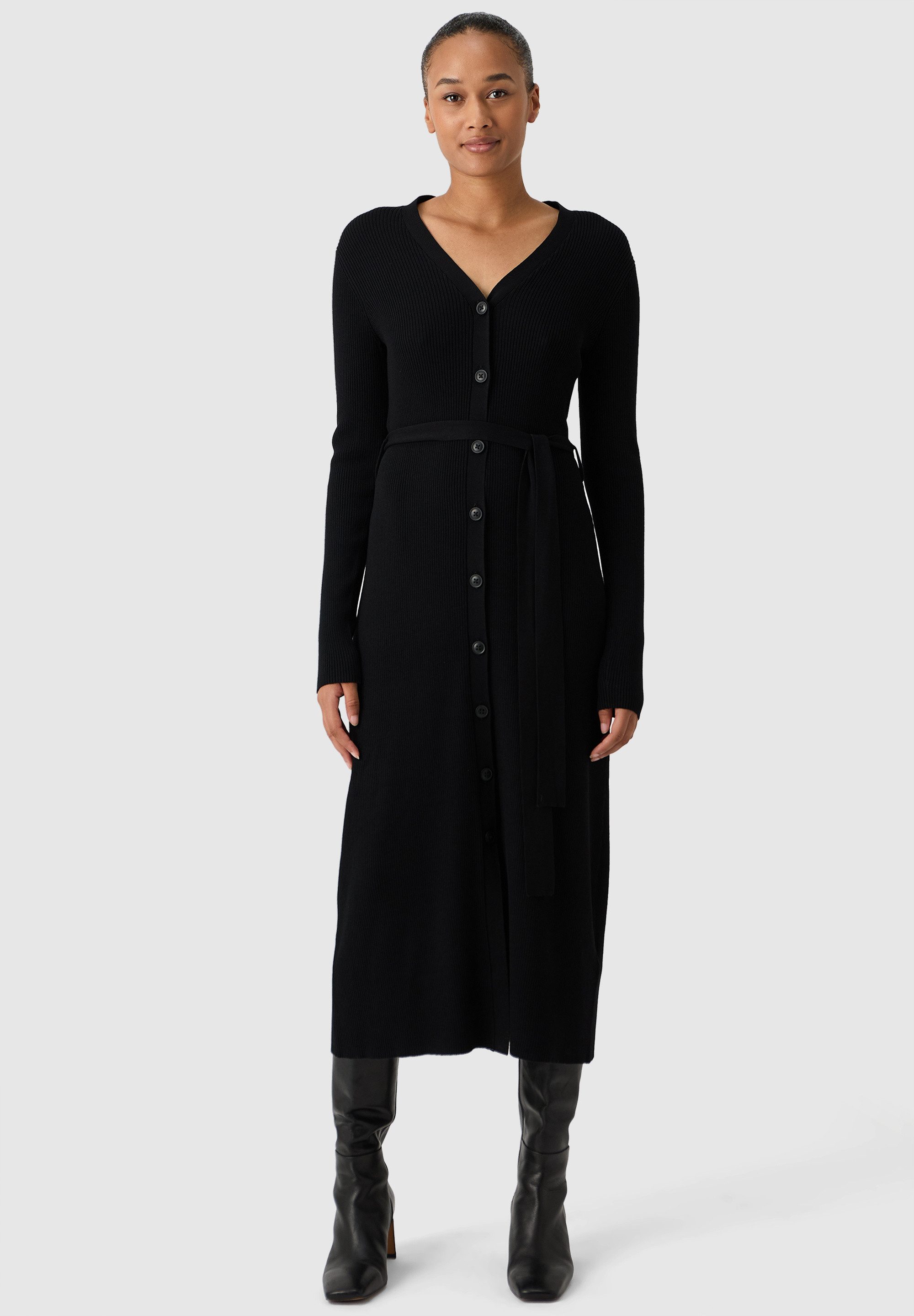 Les Lunes Jerseykleid Elinee Dress V-Ausschnitt, Knopfleiste vorne, Midi-Länge, schmale Passform