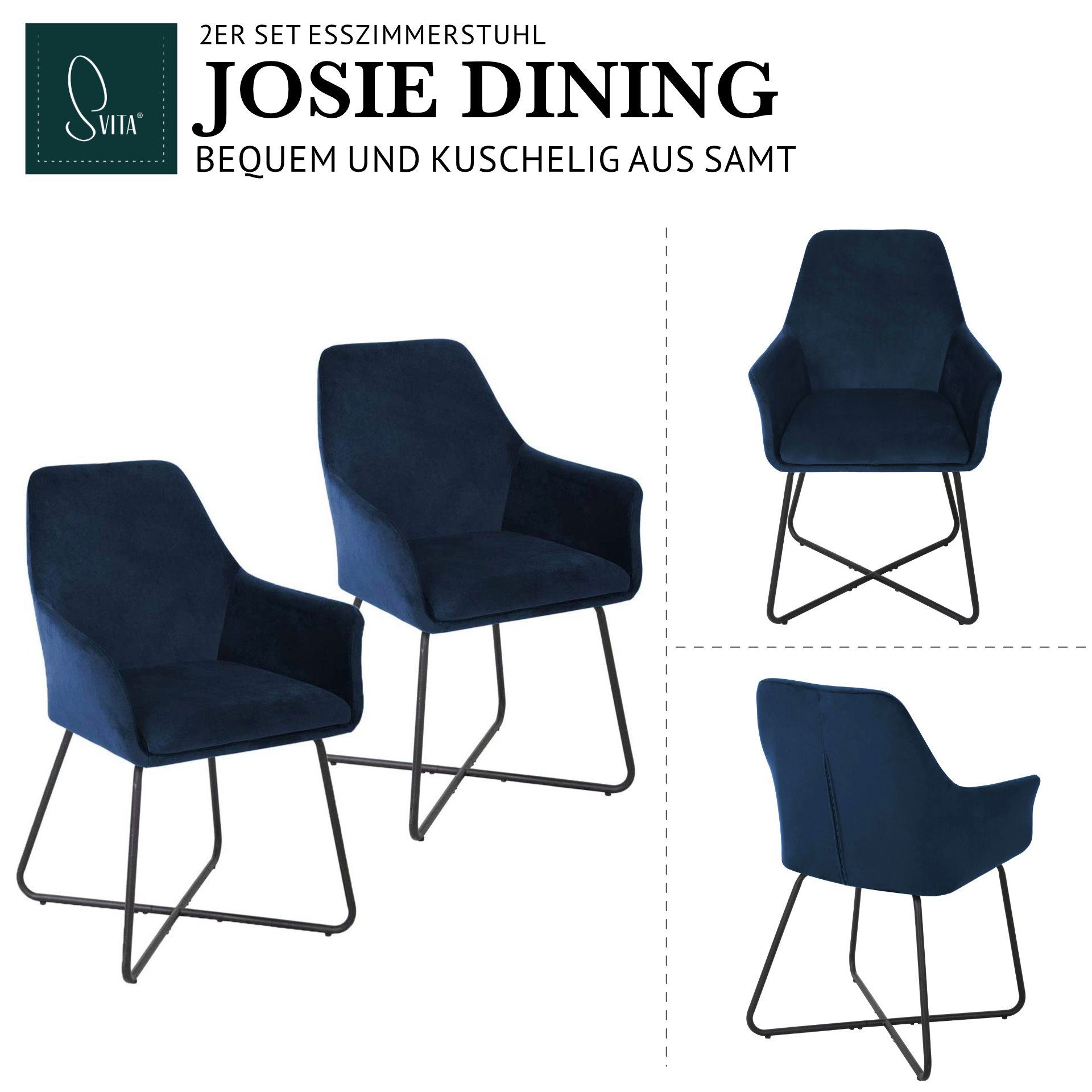 SVITA Esszimmersessel JOSIE Sessel), DINING (Set, gemütlich, 2-St., breite Sitzfläche, dicke pflegeleicht Polsterung