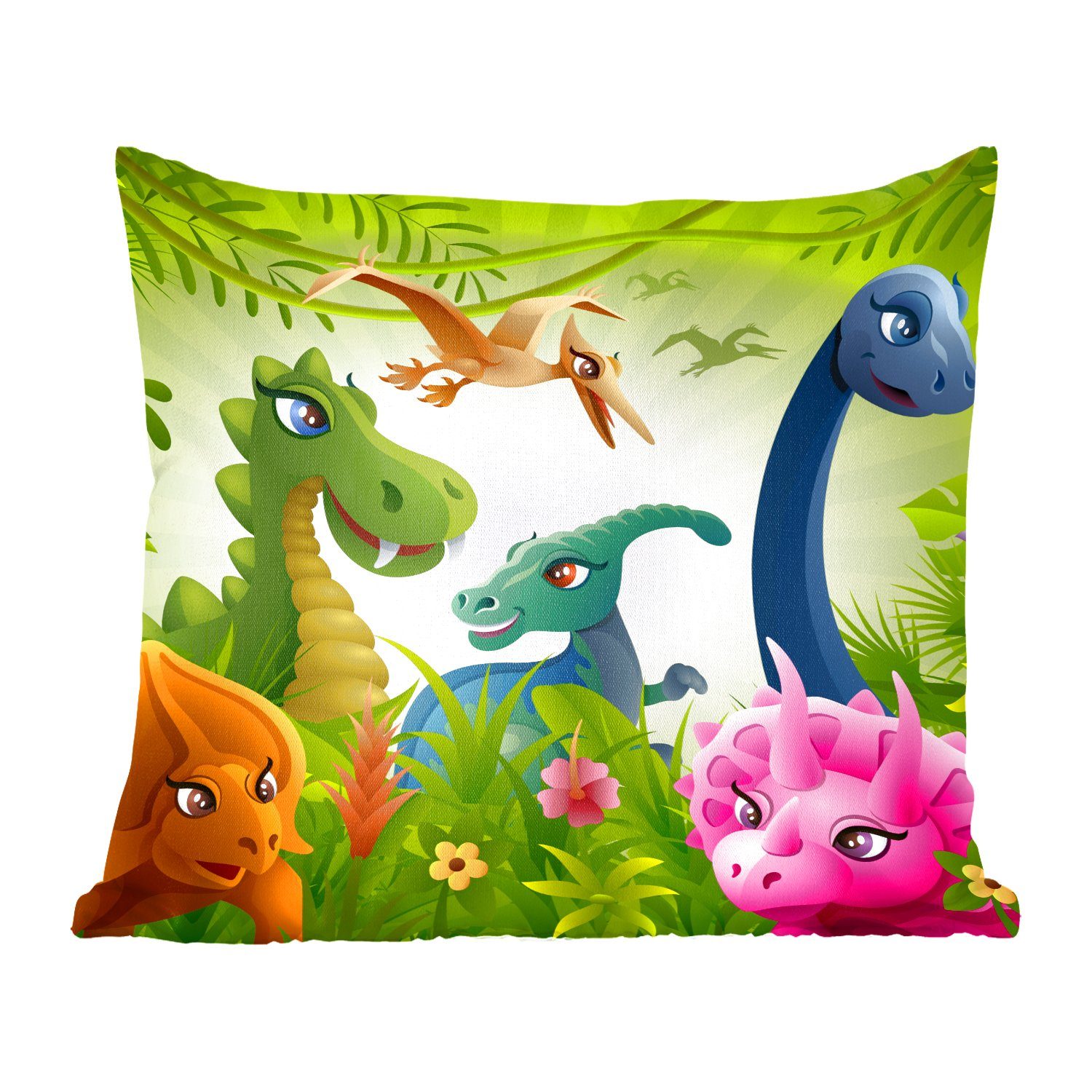 MuchoWow Dekokissen Dinosaurier - Tiere - Dschungel - Illustration - Baby - Jungen -, Zierkissen mit Füllung für Wohzimmer, Schlafzimmer, Deko, Sofakissen