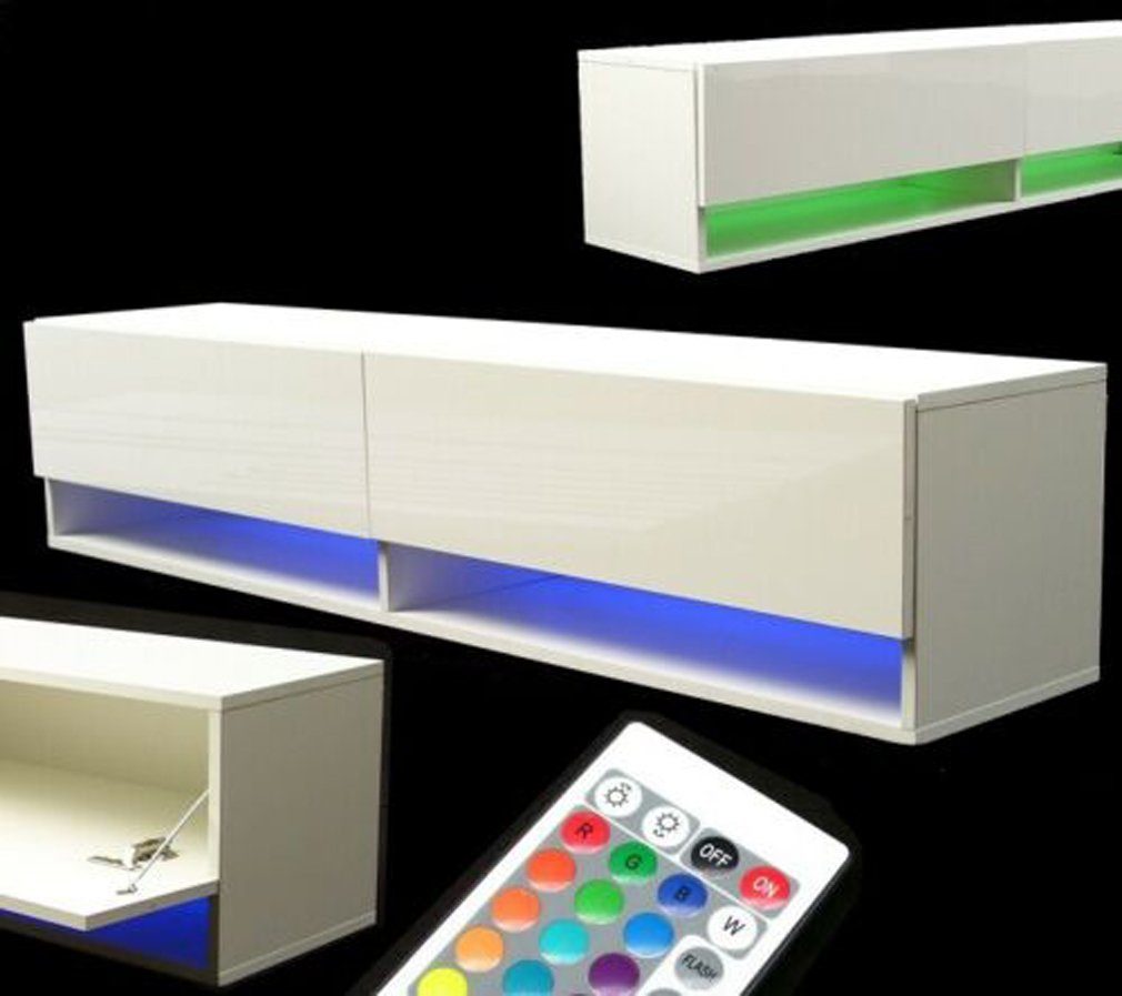 Apex Lowboard LED Lowboard TV-Schrank 140 Hängeschrank Fernsehschrank weiß 57044