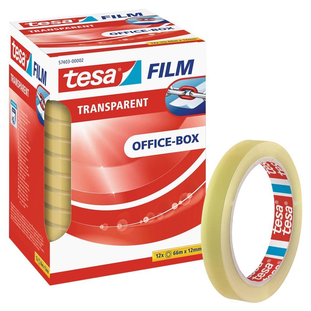 tesa Klebeband 12 Rollen - x 12mm transparent tesafilm® 57403 Klebefilm 66m