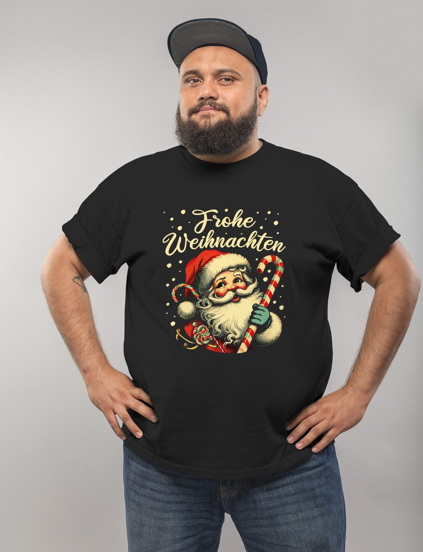 MoonWorks Print-Shirt Herren T-Shirt Frohe Weihnachten Santa Claus Aufdruck günstig online kaufen