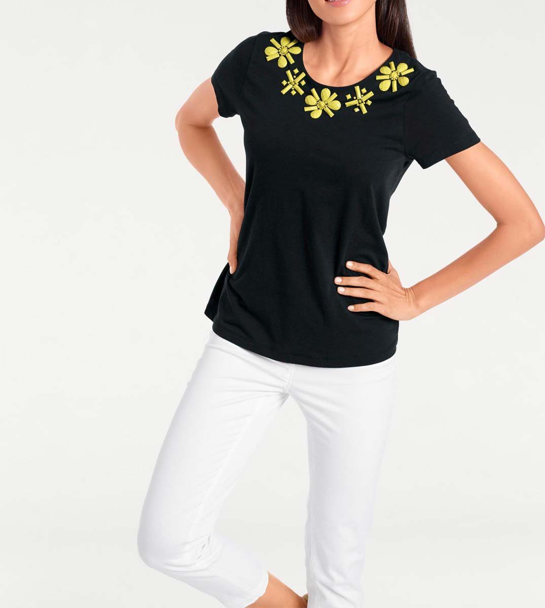 Brooke Ashley by Brooke Designer-Shirt, Rundhalsshirt Damen heine Ashley schwarz-gelb